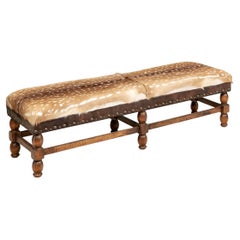 Fine Rustic Bench with Deer Hide Custom Upholstery