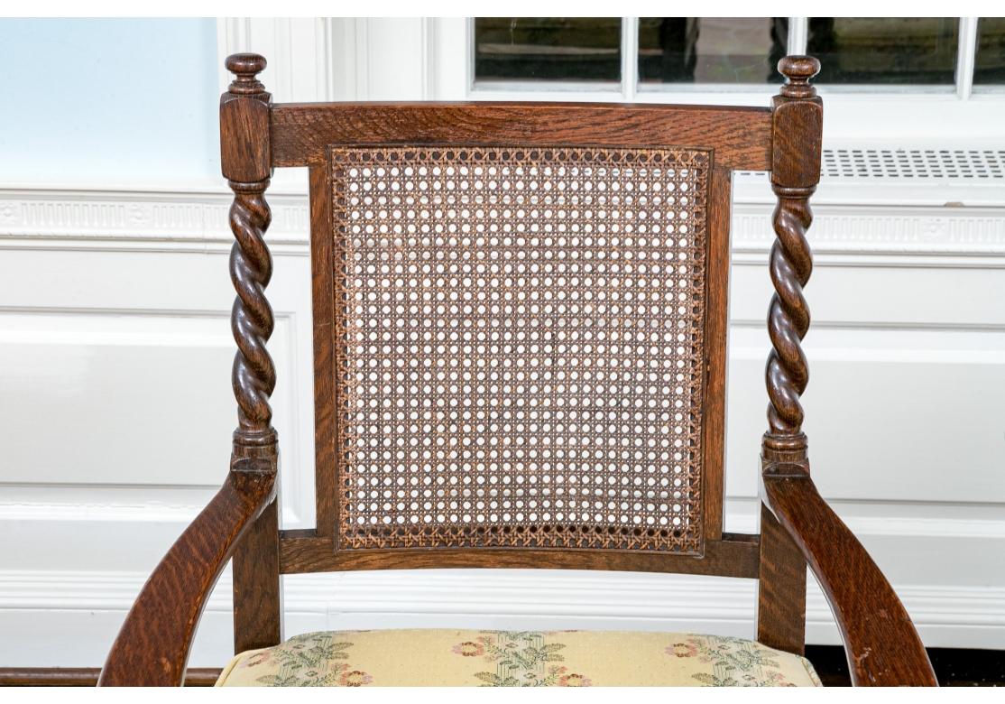 19th Century Fine Rustic Set Of Six Antique English Oak Barley Twist Arm Chairs For Sale