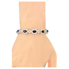 Zafiro fino, 7 ct. y 2,20 ct. Diamante Oro Blanco Contemporáneo Nueva Pulsera