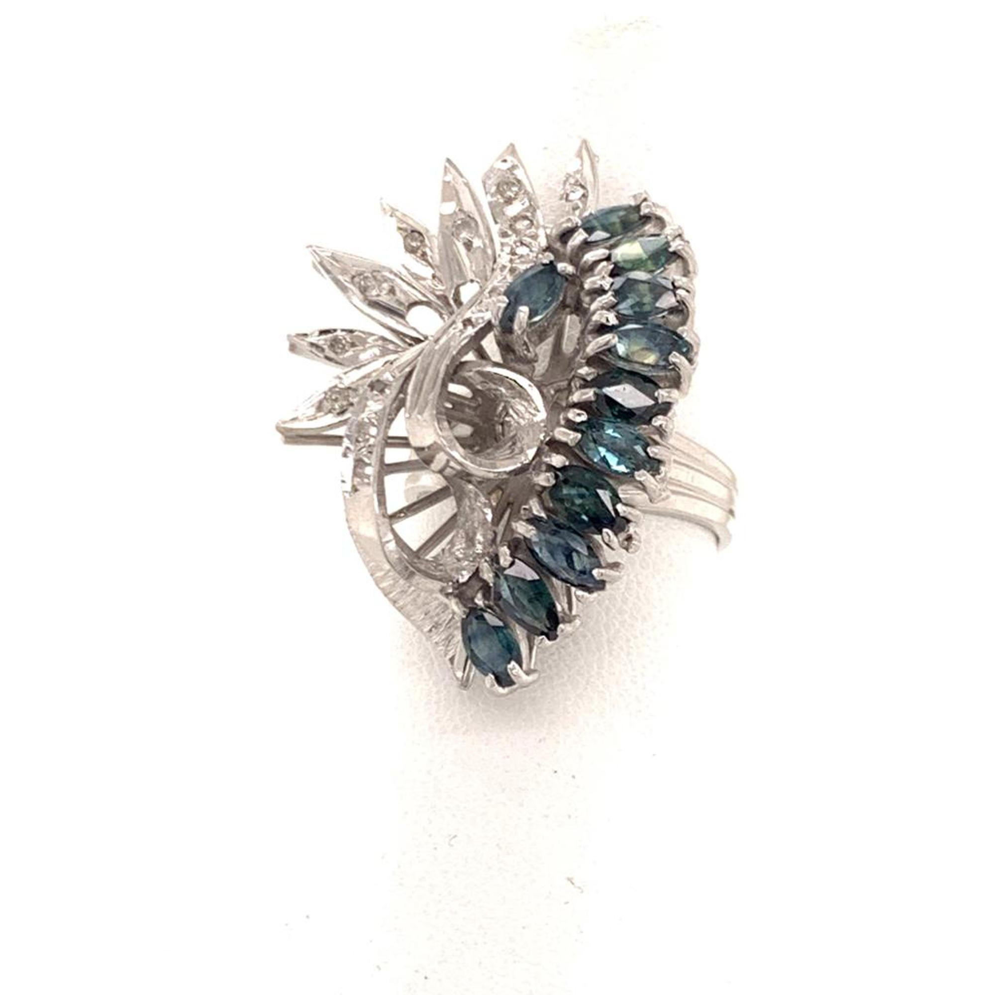 Art Nouveau Diamond Sapphire Magnificent Ring 14k Gold Certified 