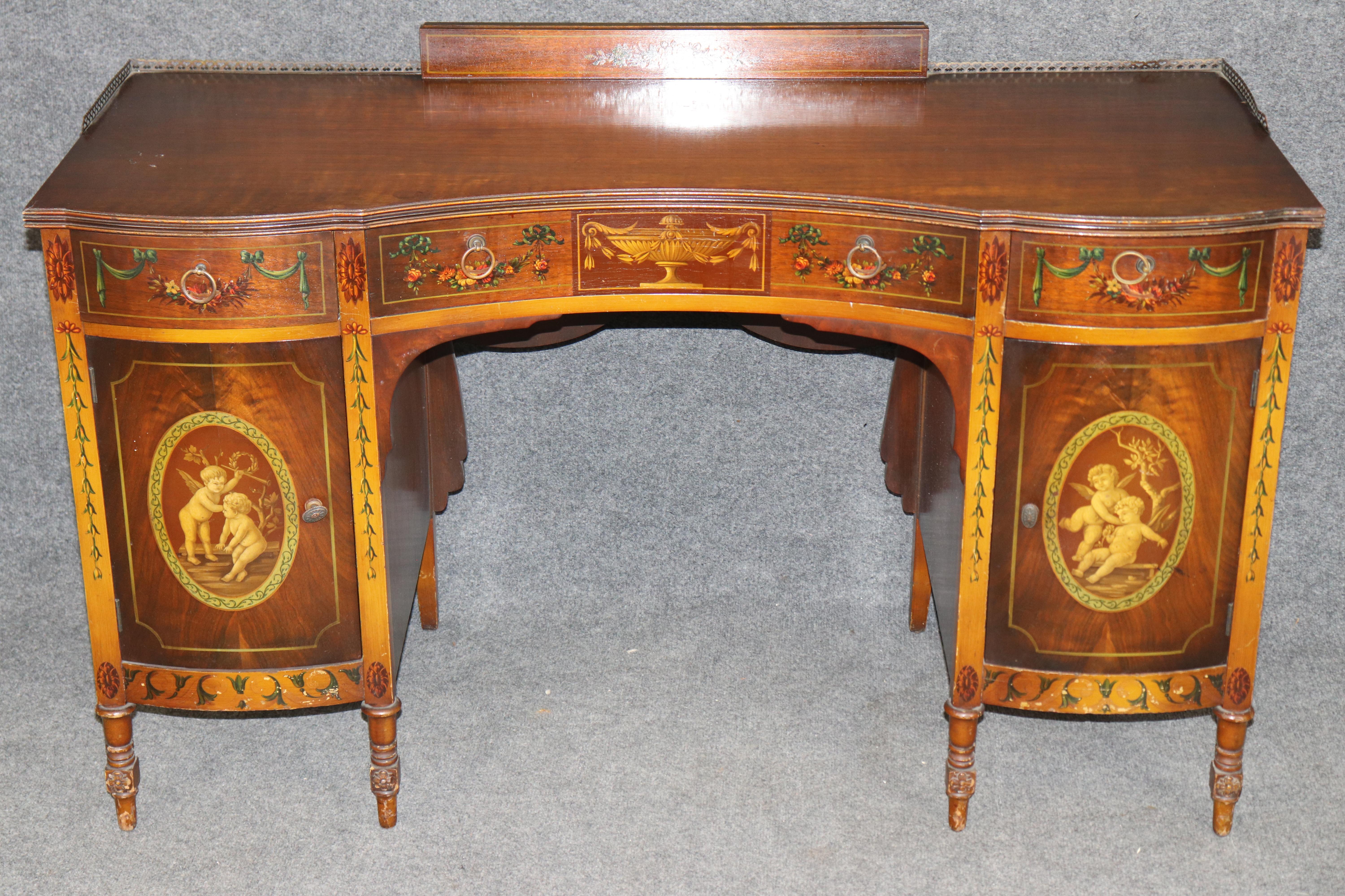 Fine Satinwood and Walnut Paint Decorated Adams Style Ladies Vanity 1920s Era (Frühes 20. Jahrhundert) im Angebot