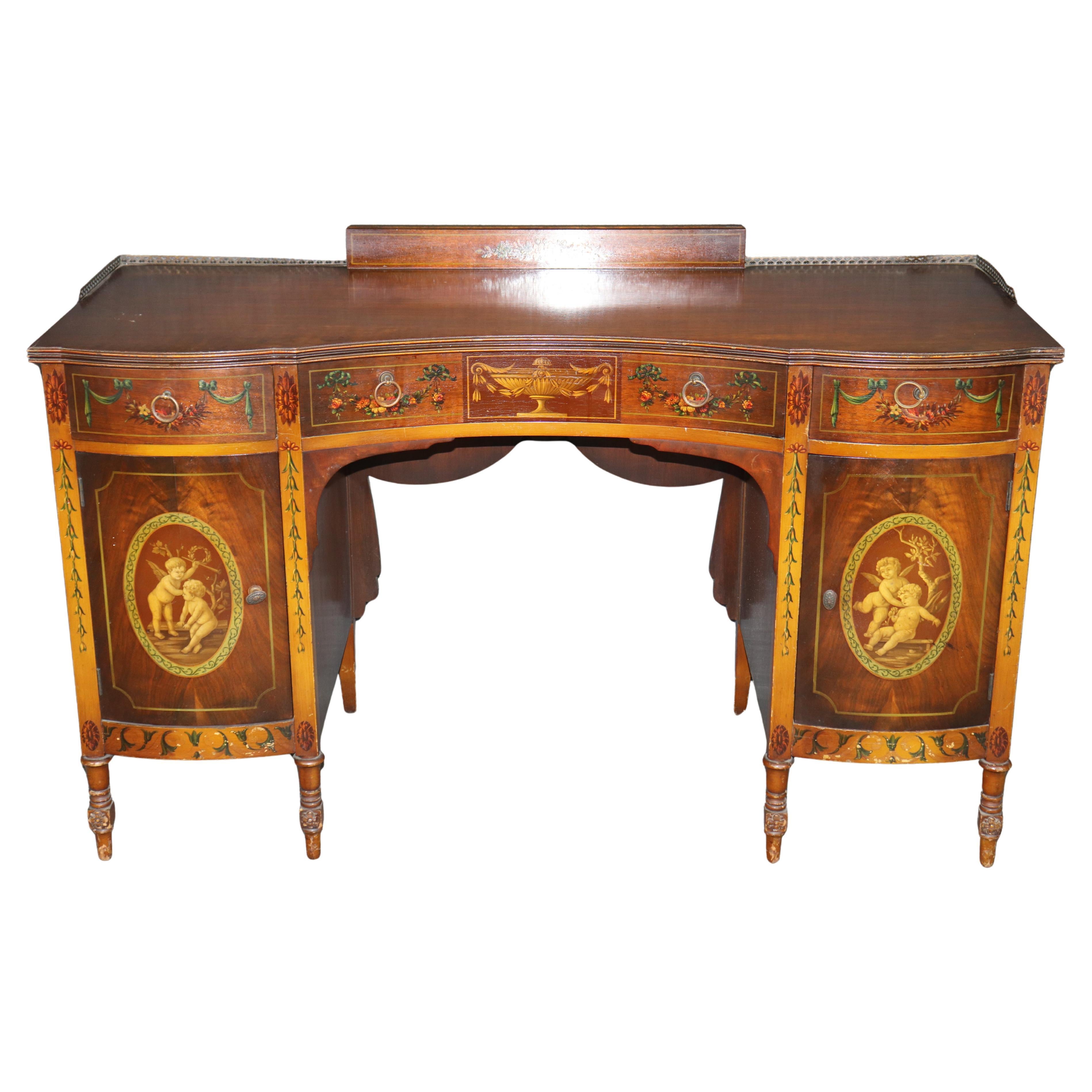 Fine Satinwood and Walnut Paint Decorated Adams Style Ladies Vanity 1920s Era