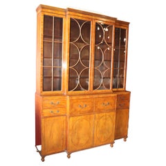 Retro Fine Satinwood Baker Furniture Company Crown Glass Breakfront Bookcase