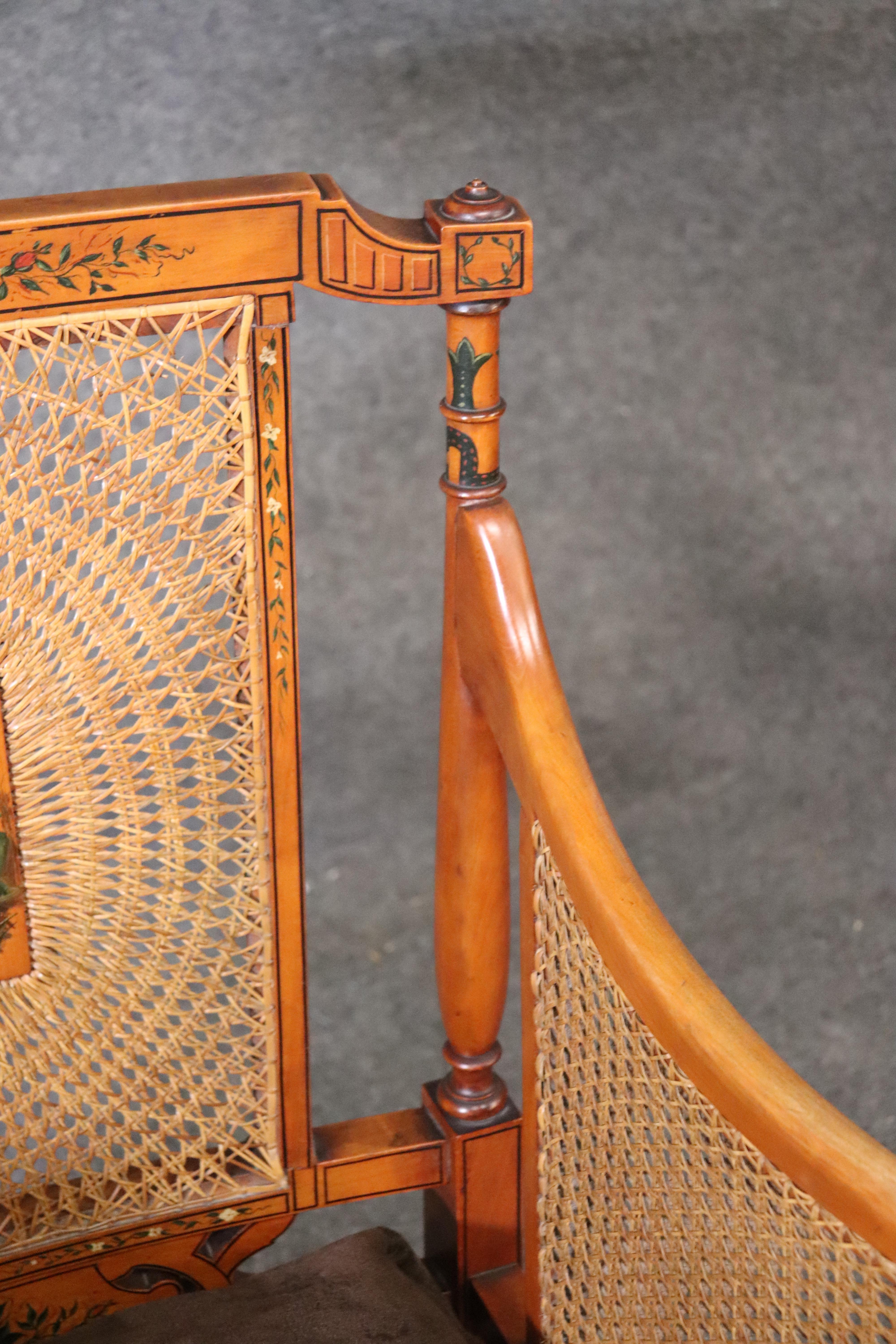 Fine Satinwood English Paint Decorated Cane Bergere Club Chair, circa 1850 1