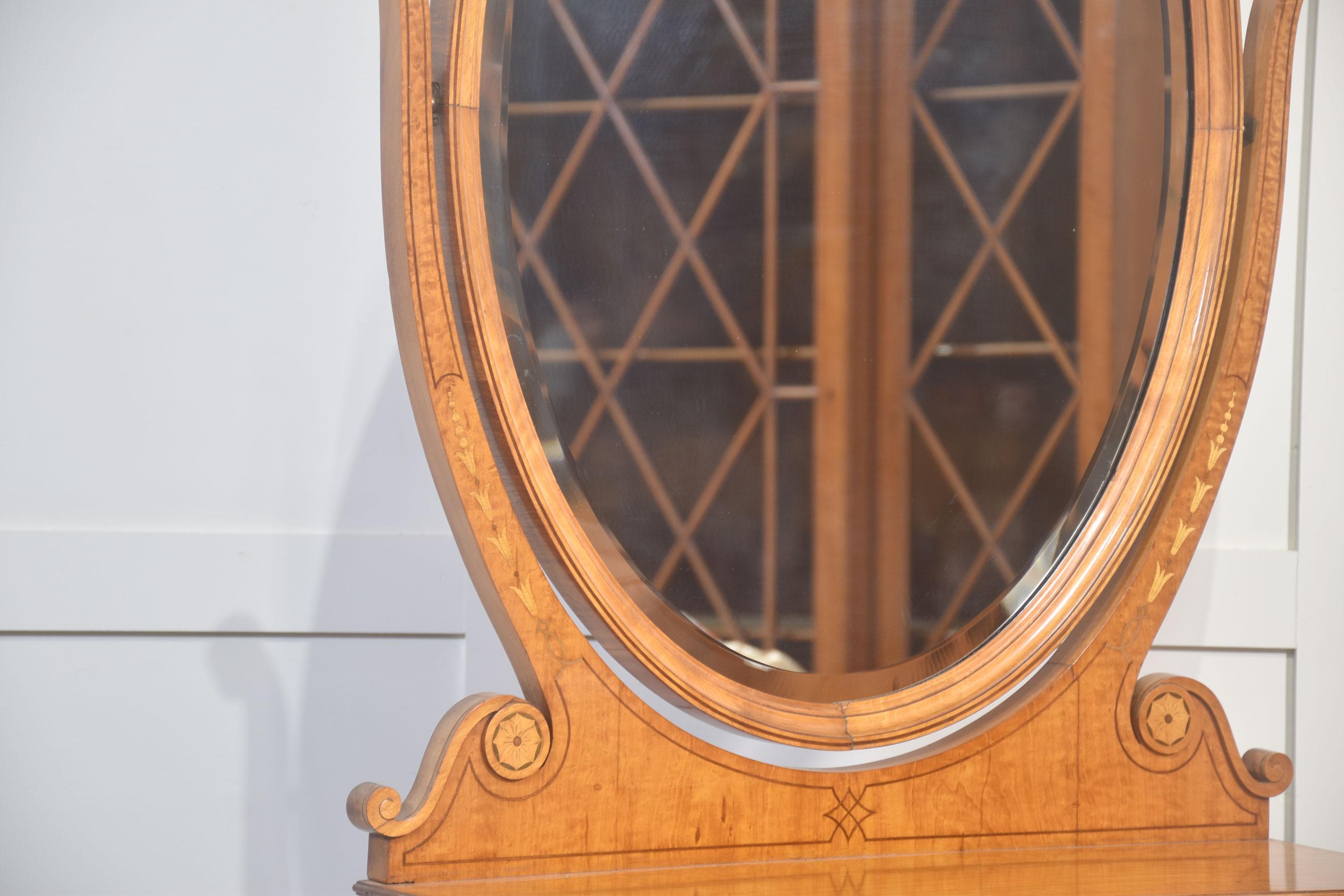 Fine Satinwood Inlaid Dressing Table Mirror For Sale 5