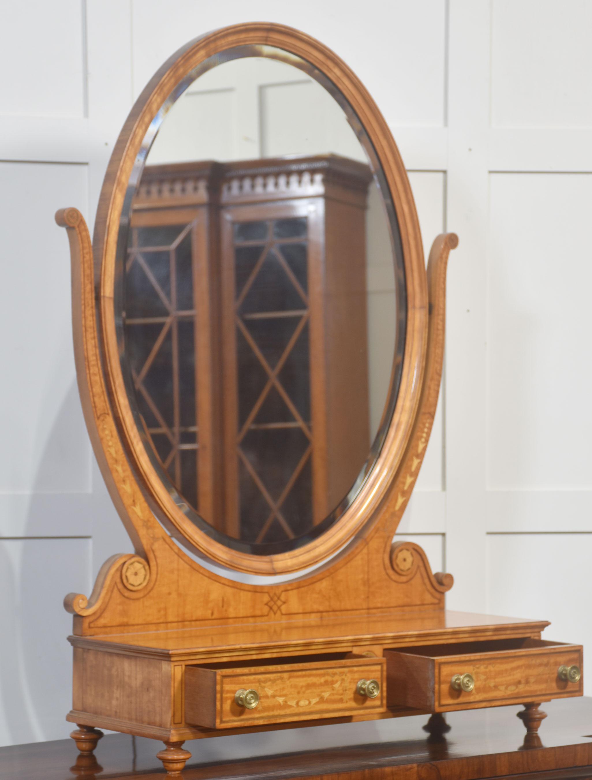 British Fine Satinwood Inlaid Dressing Table Mirror For Sale