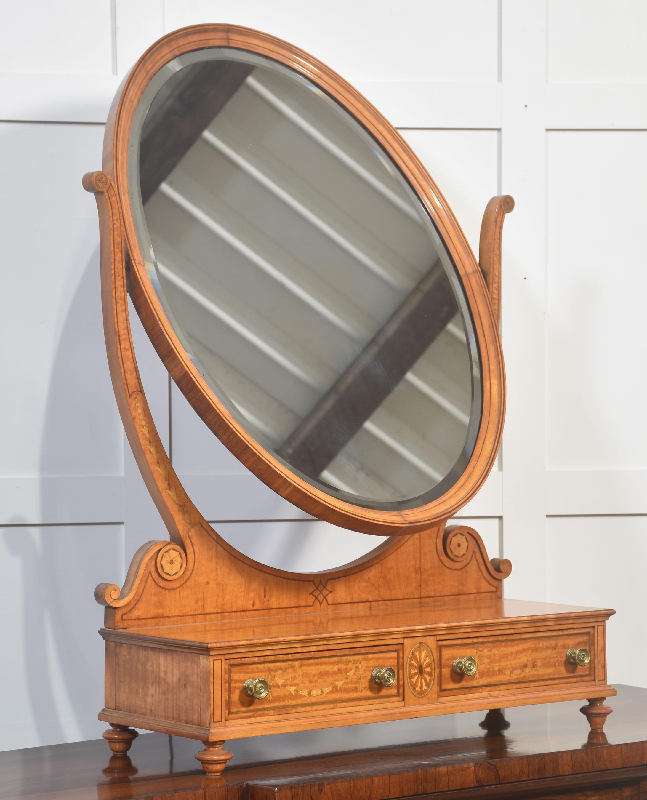 Fine Satinwood Inlaid Dressing Table Mirror In Good Condition For Sale In Cheshire, GB