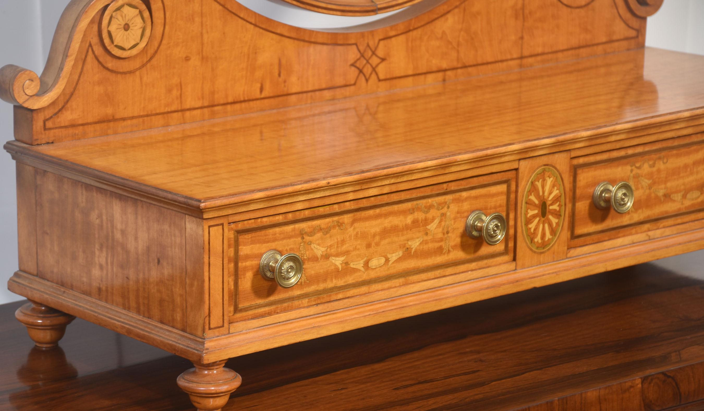20th Century Fine Satinwood Inlaid Dressing Table Mirror For Sale