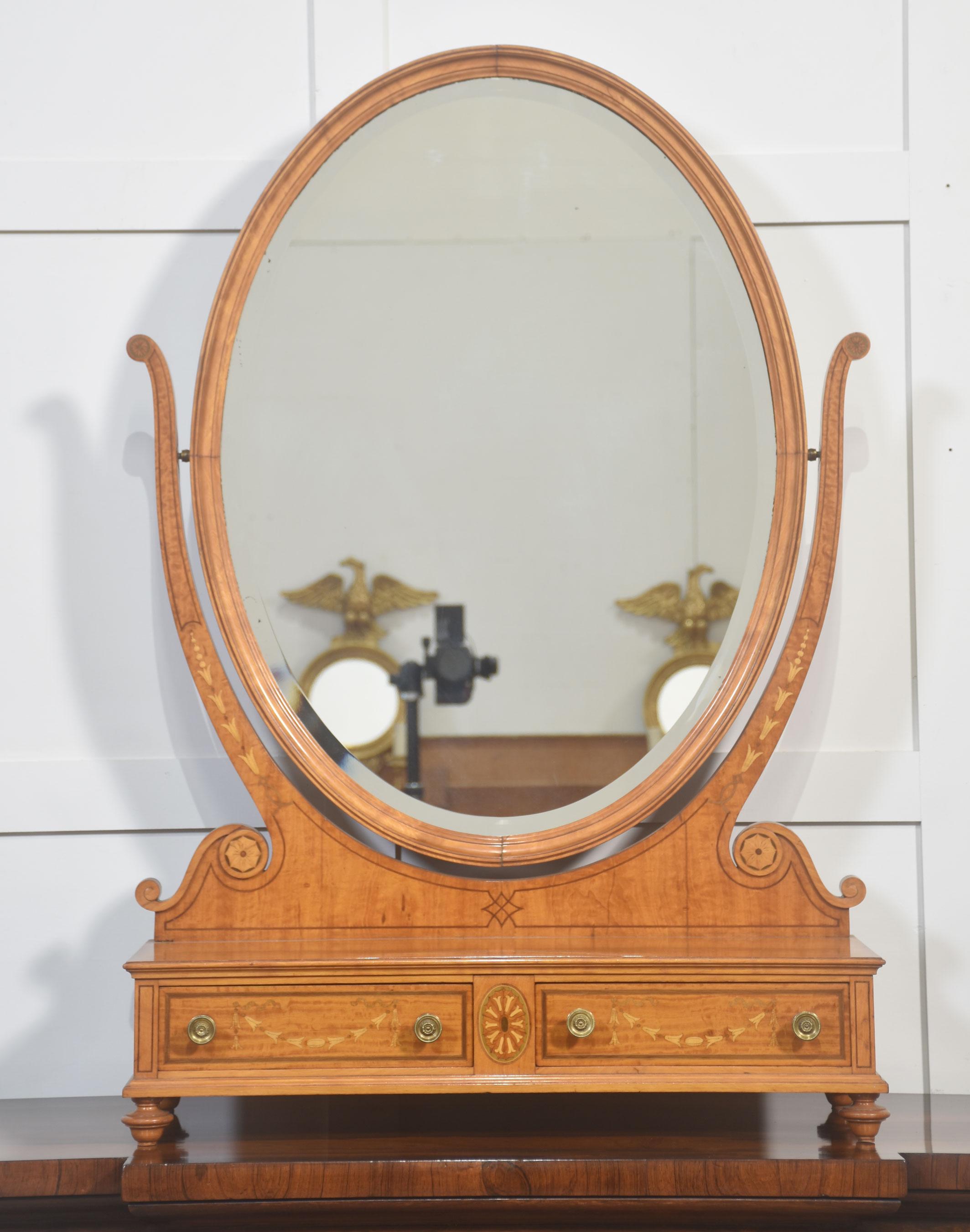 Fine Satinwood Inlaid Dressing Table Mirror For Sale 2