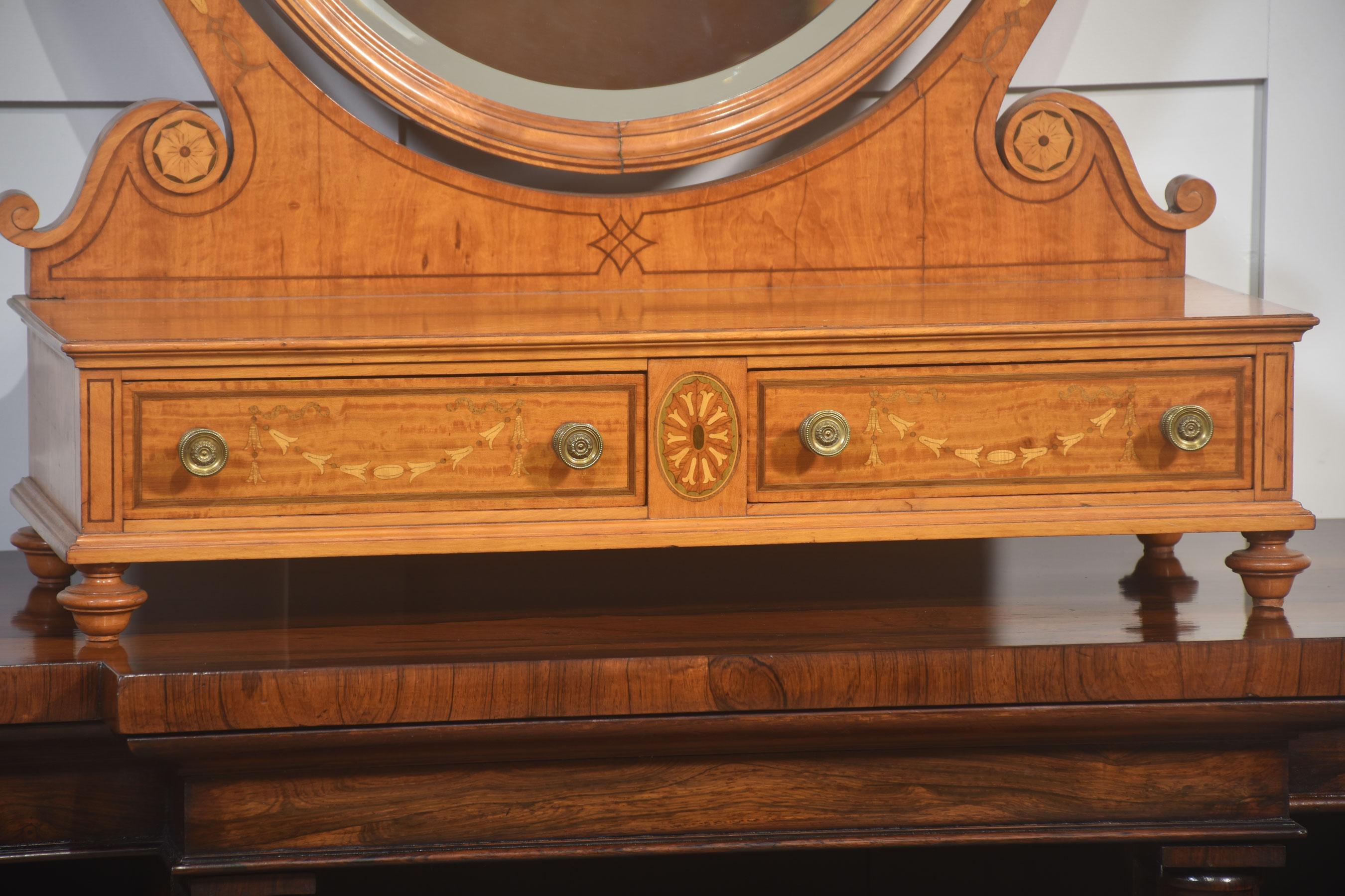 Fine Satinwood Inlaid Dressing Table Mirror For Sale 3