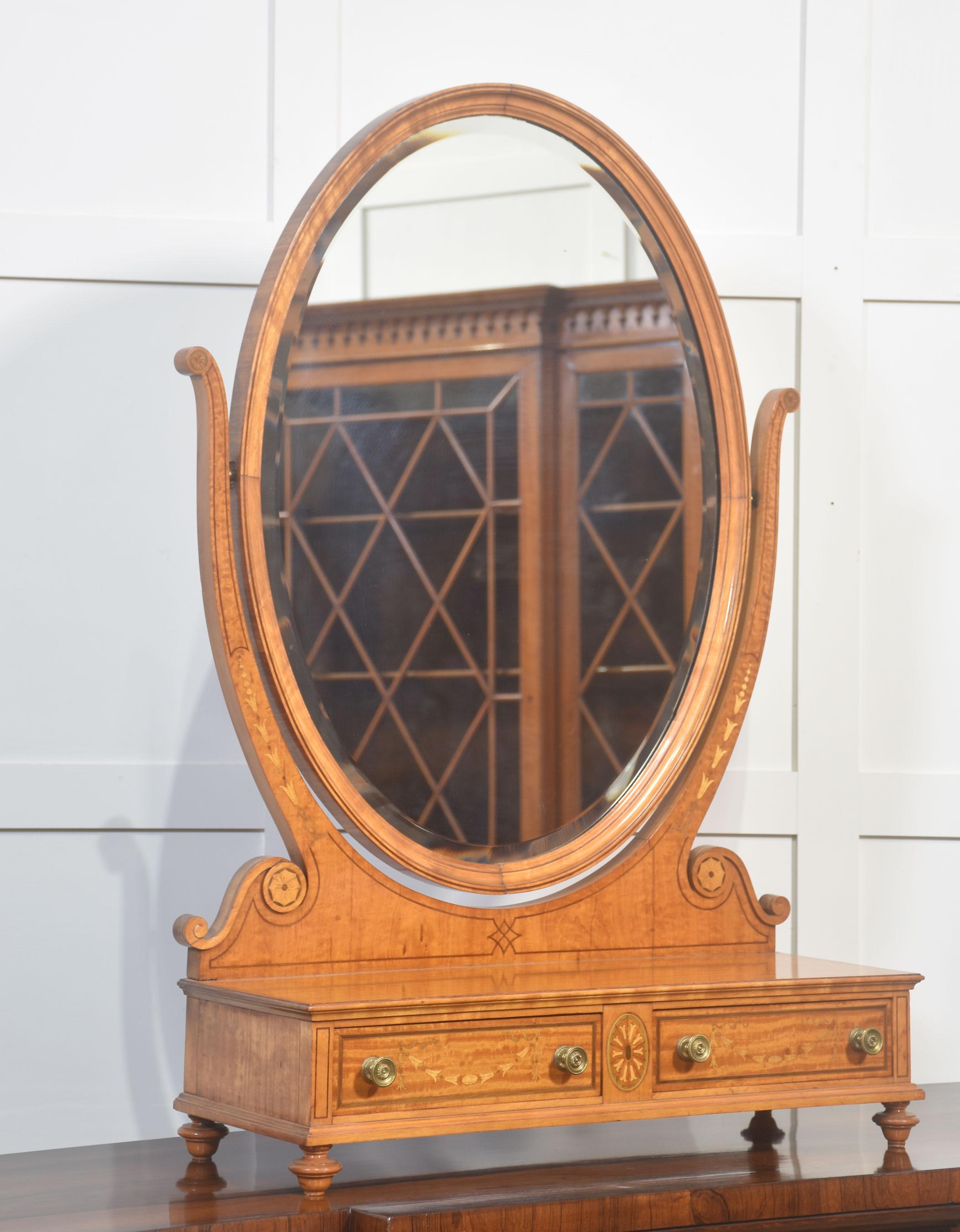 Fine Satinwood Inlaid Dressing Table Mirror For Sale 4