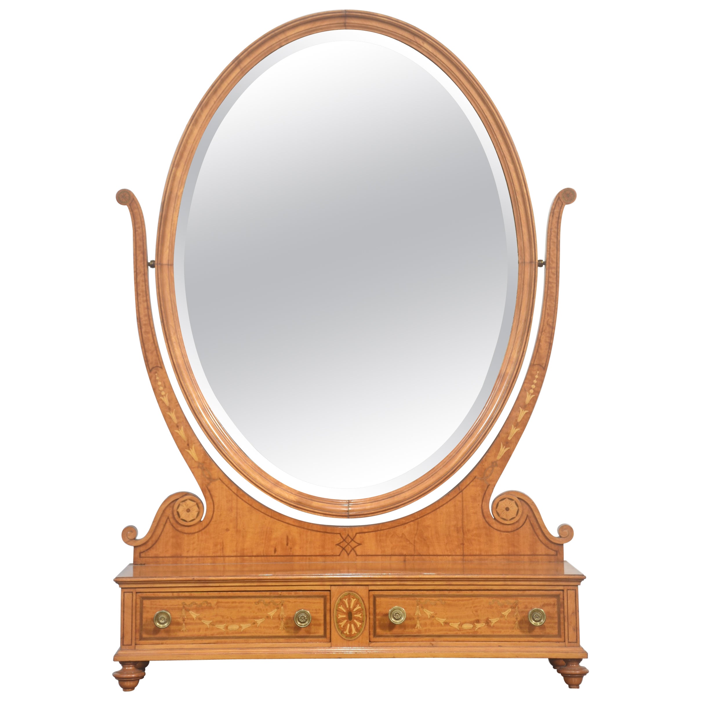 Miroir de coiffeuse en marqueterie de bois de satin fin