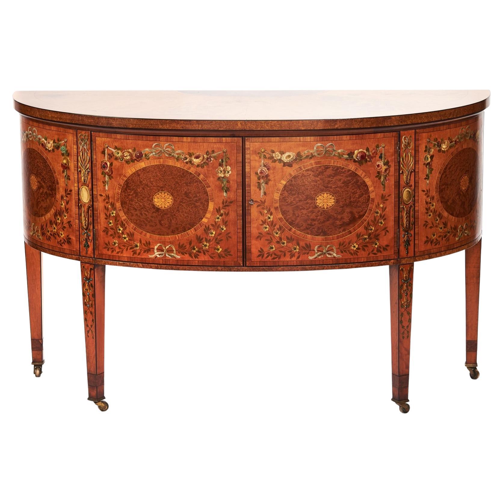 Fine Satinwood inlaid & Painted 2 door Commode by Maple & Co For Sale