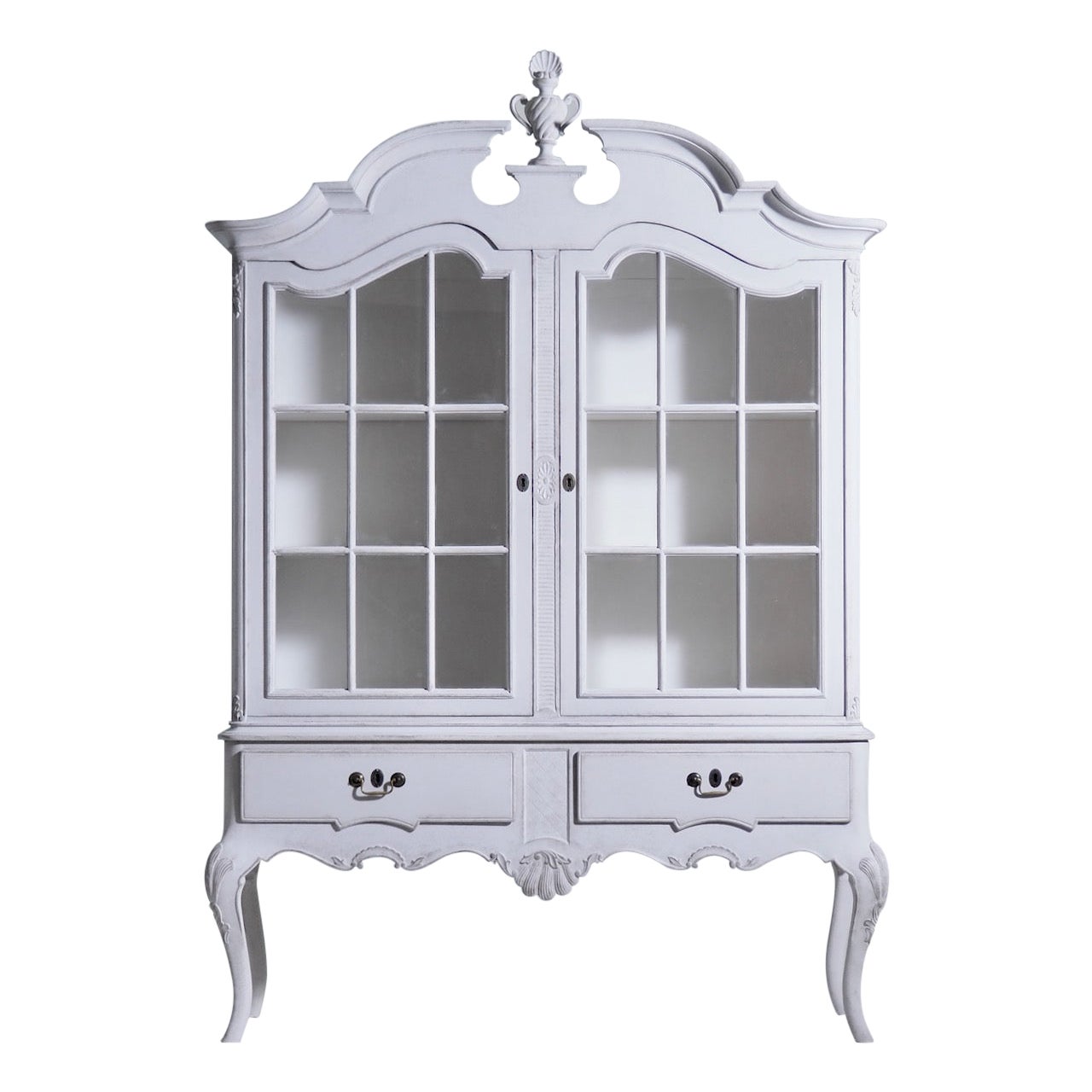Fine Scandinavian vitrine two-doors cabinet, with two drawers, 20th C. For Sale