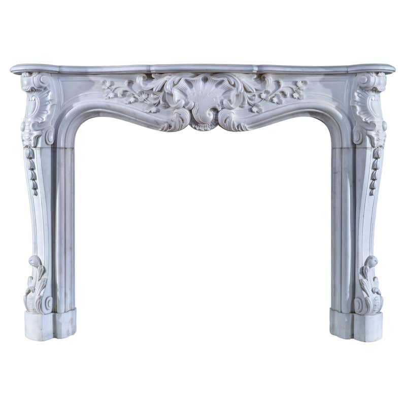George II Rococo Chimneypiece in White Statuary and Verde Antico Marble ...