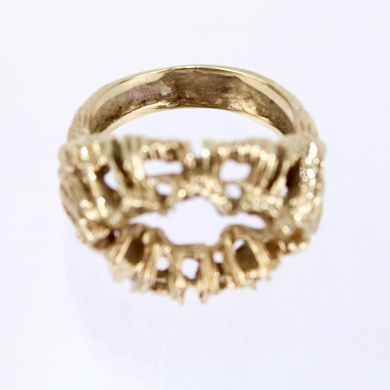 Fine Sculptural Brutalist 14 Karat Gold Ring with an Openwork Matrix 5