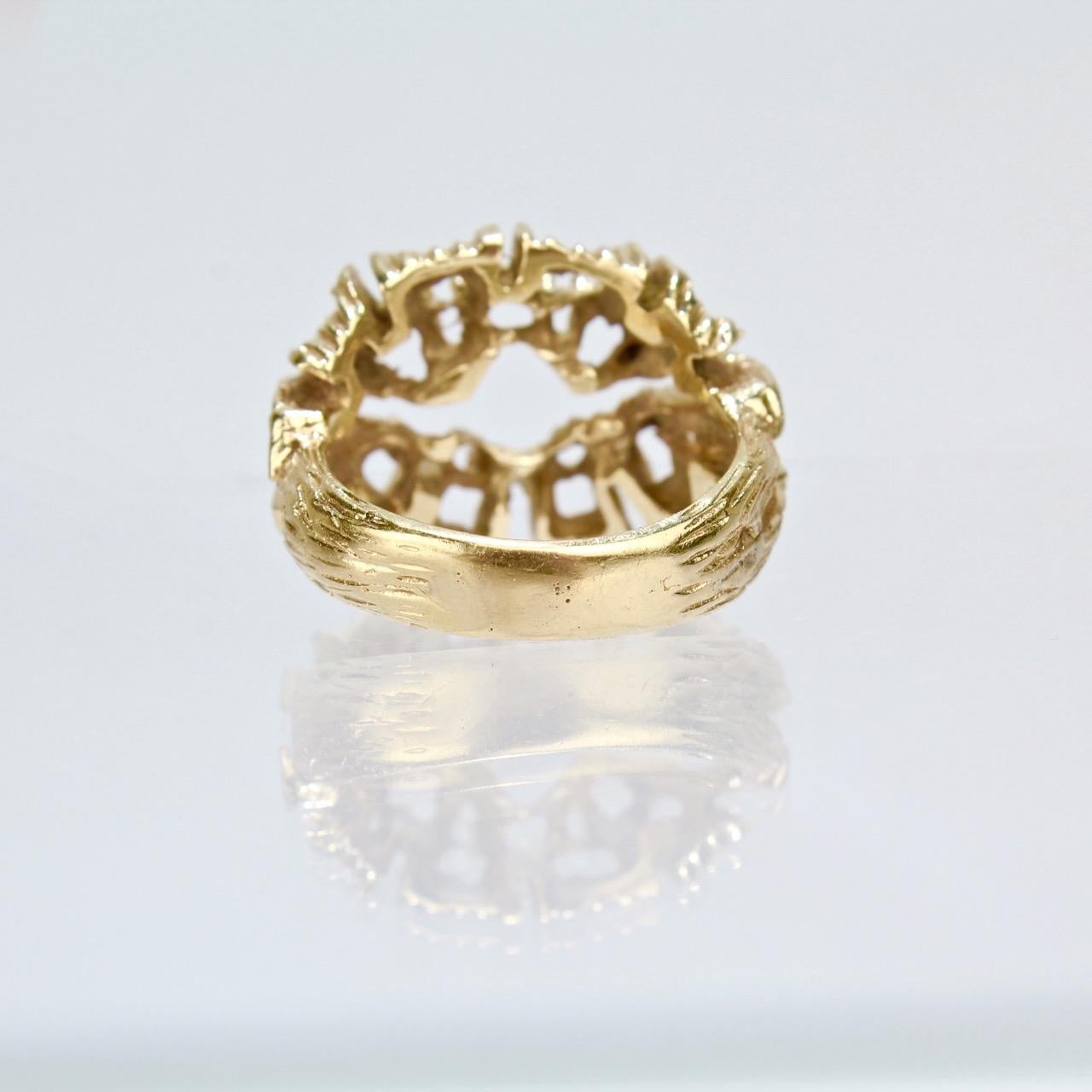Fine Sculptural Brutalist 14 Karat Gold Ring with an Openwork Matrix 1