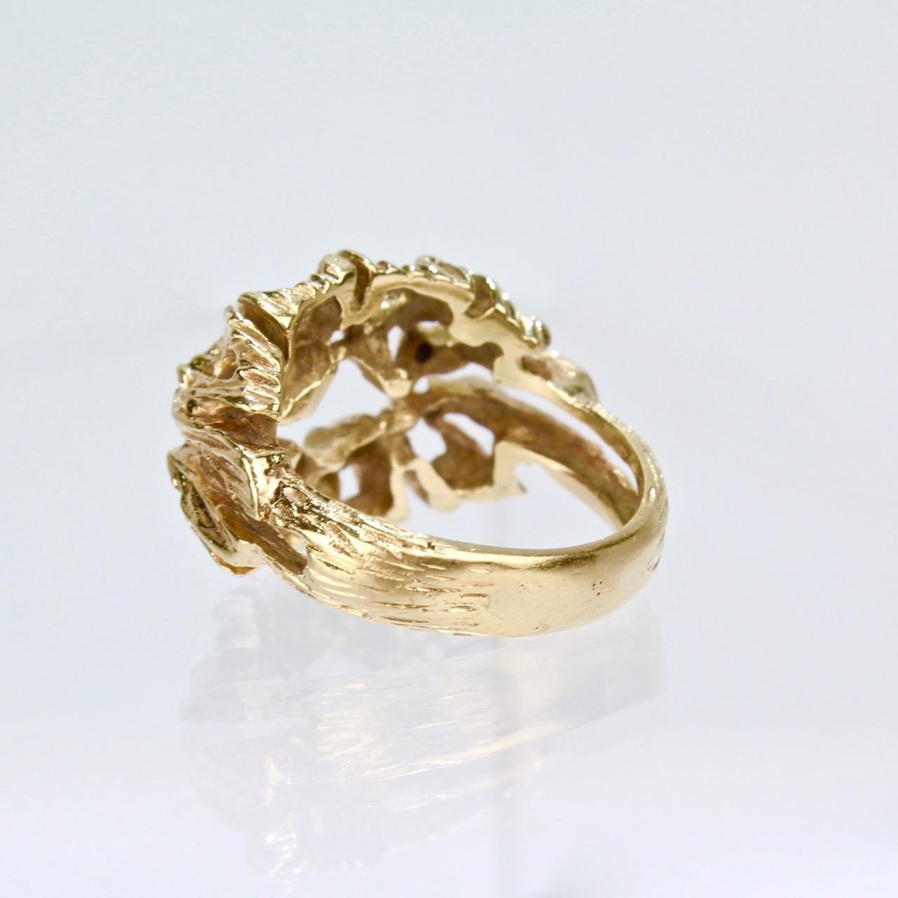 Fine Sculptural Brutalist 14 Karat Gold Ring with an Openwork Matrix 2