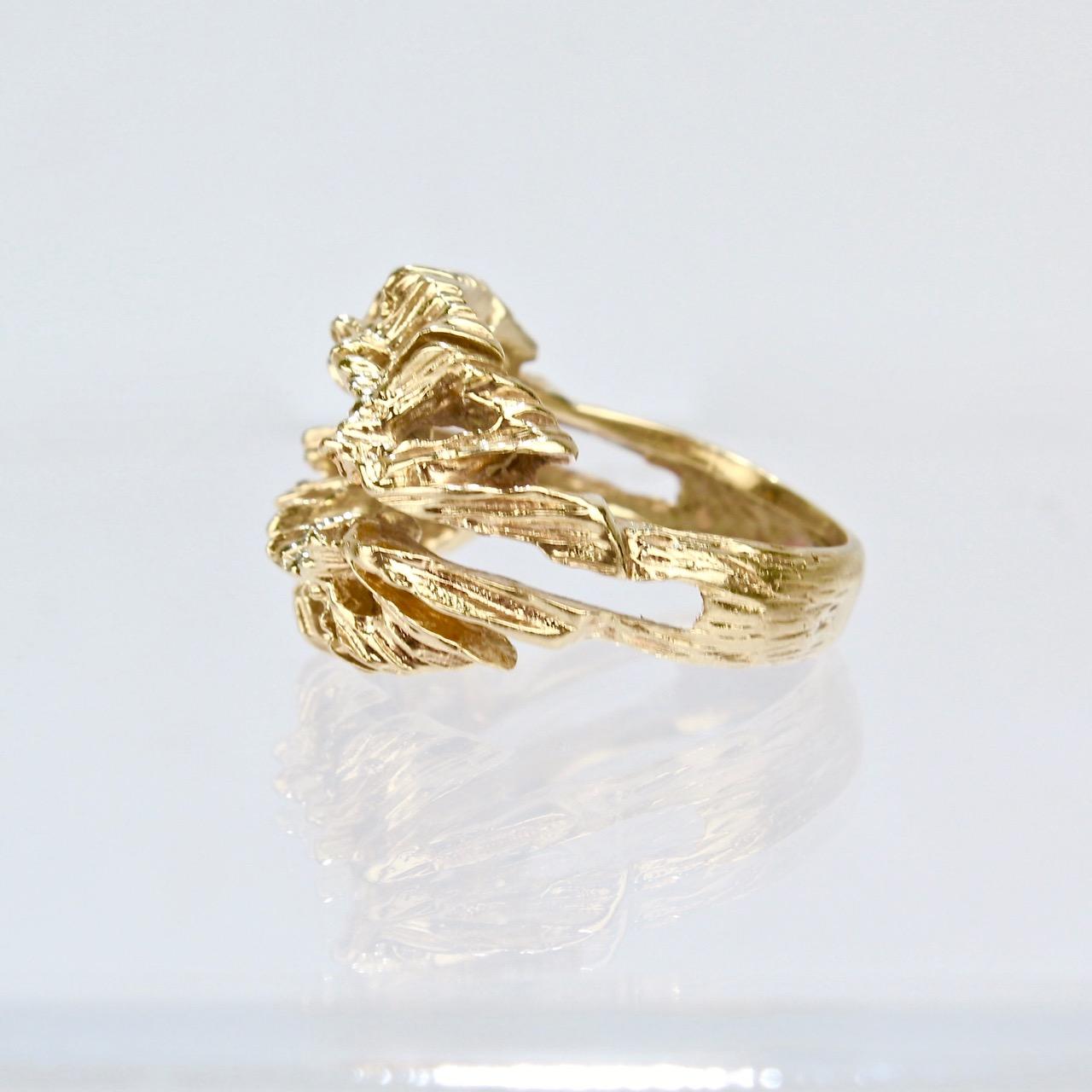 Fine Sculptural Brutalist 14 Karat Gold Ring with an Openwork Matrix 3