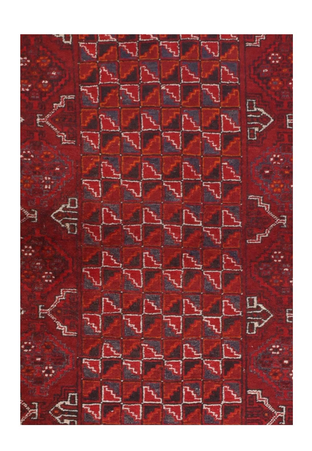 Fine semi antique Afghan Balouch rug, hand knotted, circa 1930

Design: Tribal

An Afghan rug (or Afghan carpet) is a type of handwoven floor-covering textile traditionally made in Afghanistan. Many of the Afghan rugs are also woven by Afghan