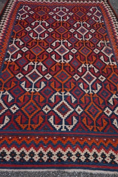 Semi-antiker anatolischer Flachgewebe-Kelim aus geometrischer Stammeswolle, Stammeskunst