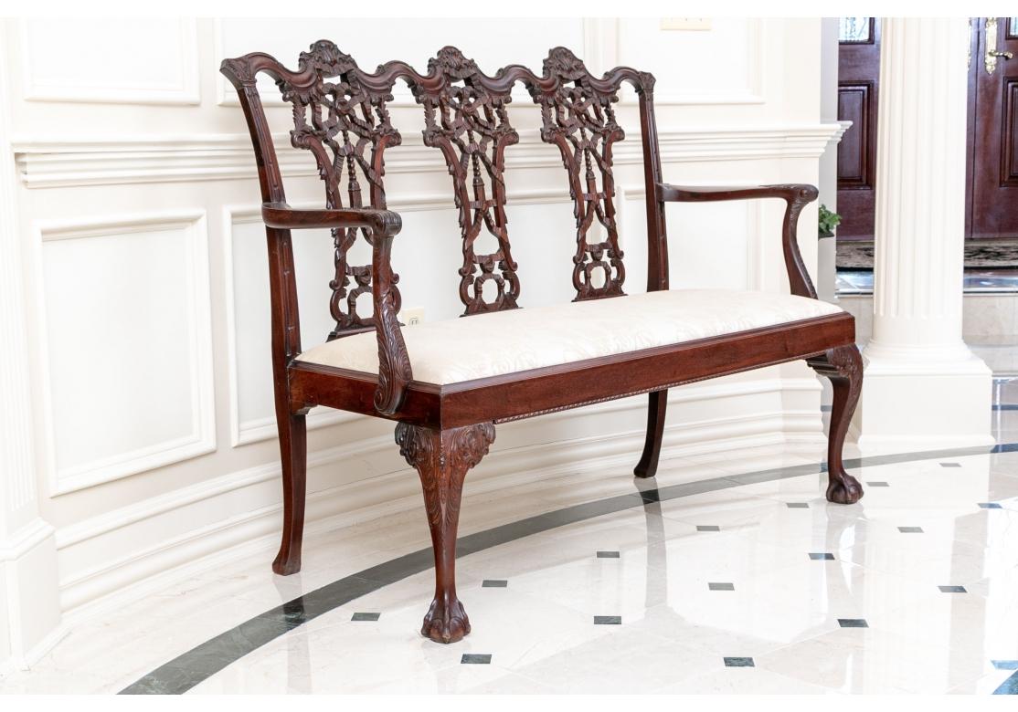 Fine Semi Antique Chippendale Style Mahogany Settee For Sale 13