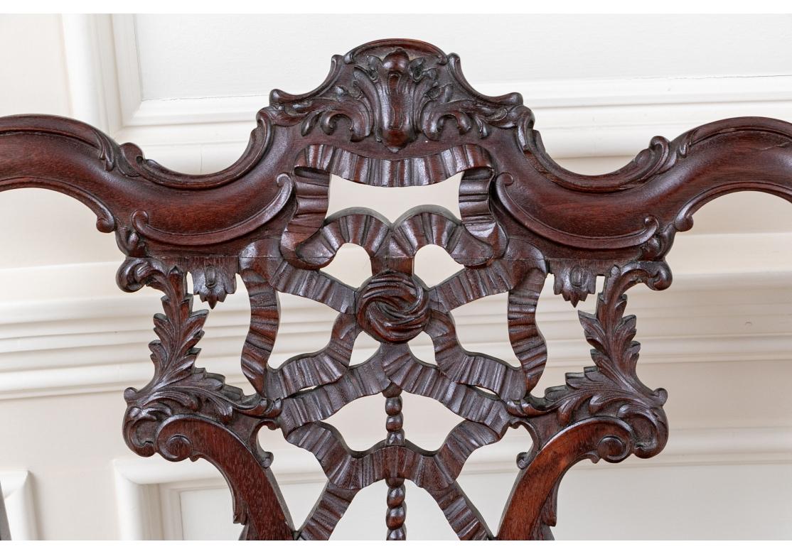 Carved Fine Semi Antique Chippendale Style Mahogany Settee For Sale