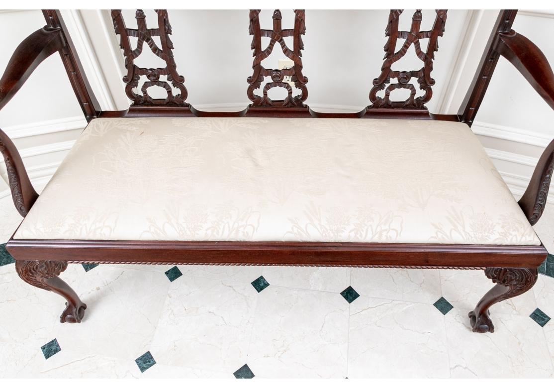 Fine Semi Antique Chippendale Style Mahogany Settee For Sale 3