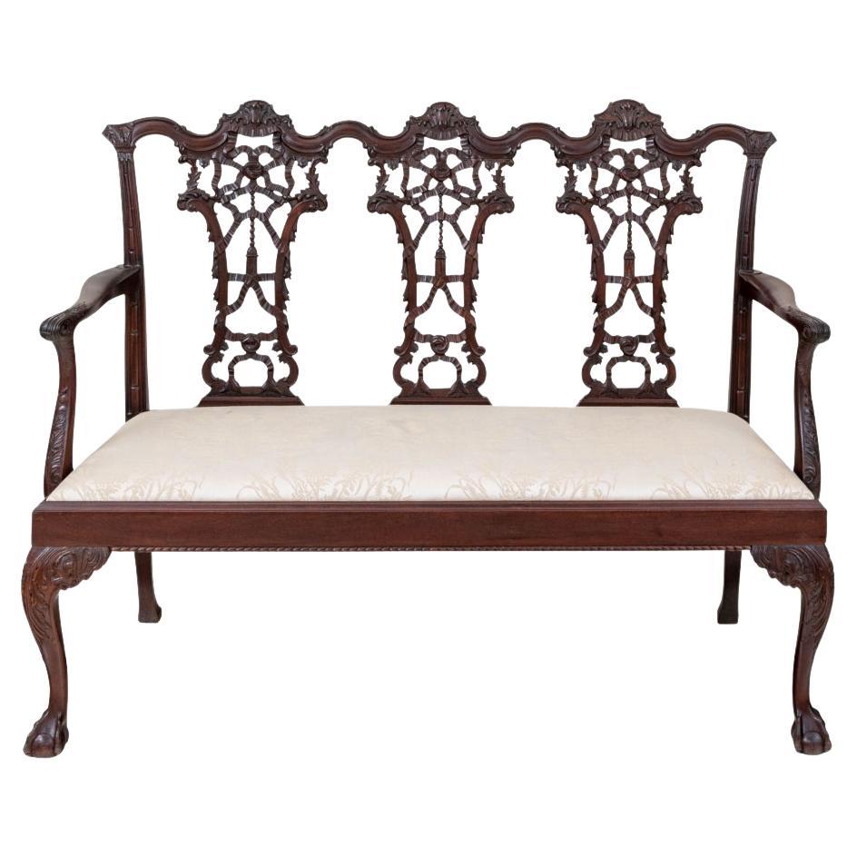 Fine Semi Antique Chippendale Style Mahogany Settee For Sale