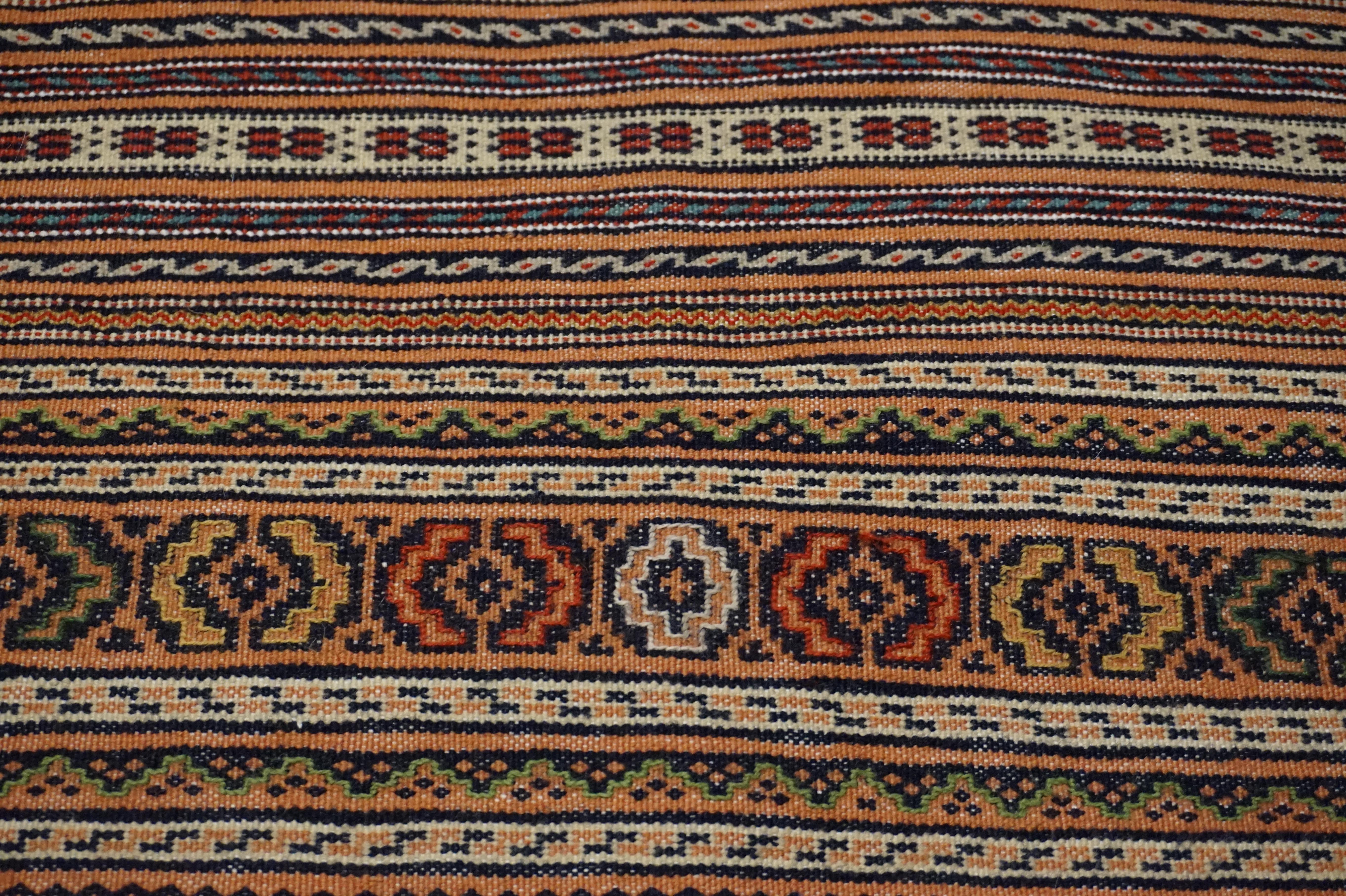Fine Semi Antique Hand Knotted Striped Tribal Kilim In Muted Hues For Sale 5