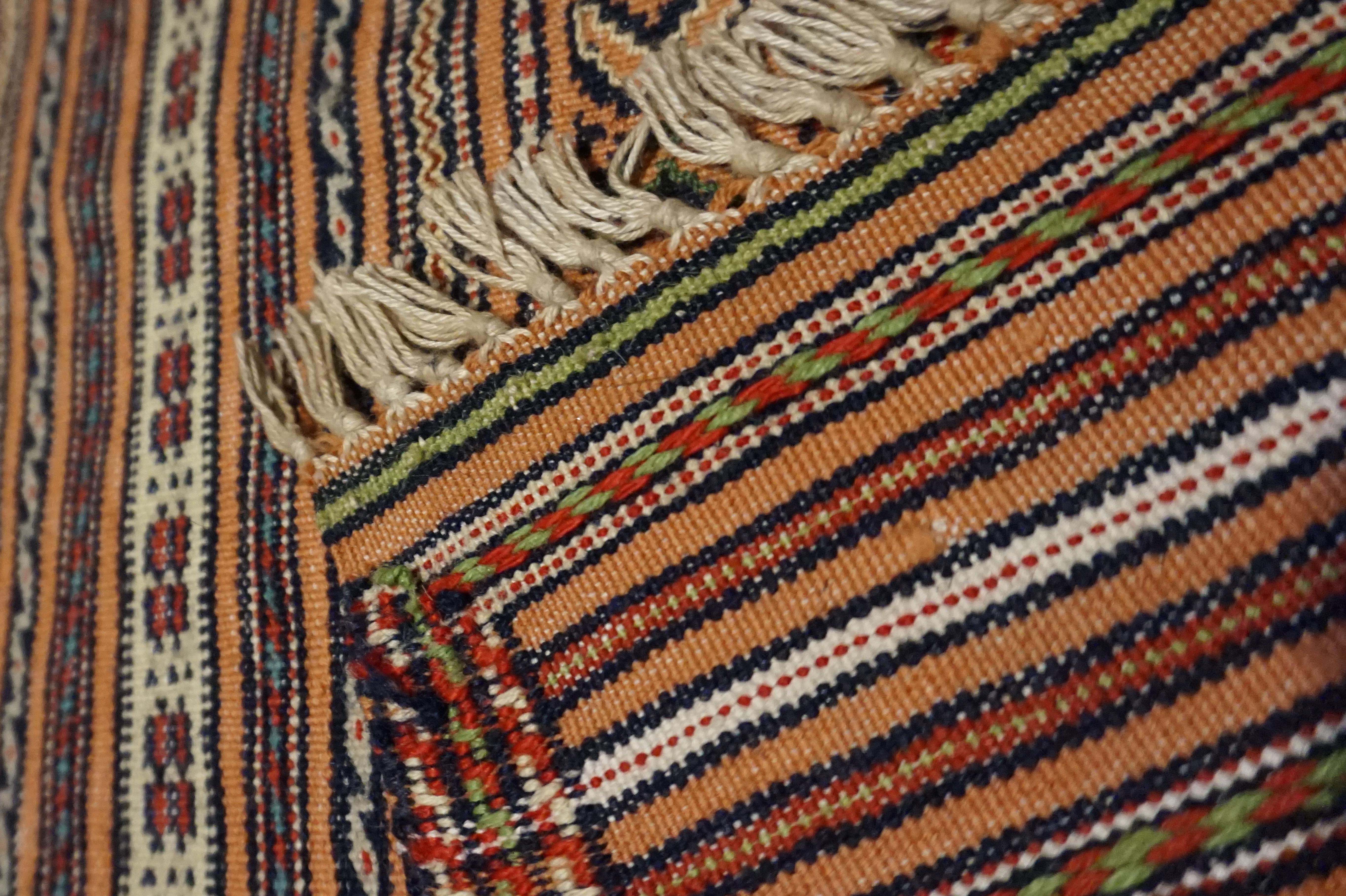Fine Semi Antique Hand Knotted Striped Tribal Kilim In Muted Hues For Sale 2