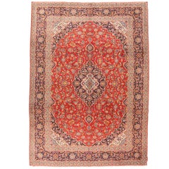 Fine Semi Antique Kashan Persian Rug, Hand Knotted, circa 1950s