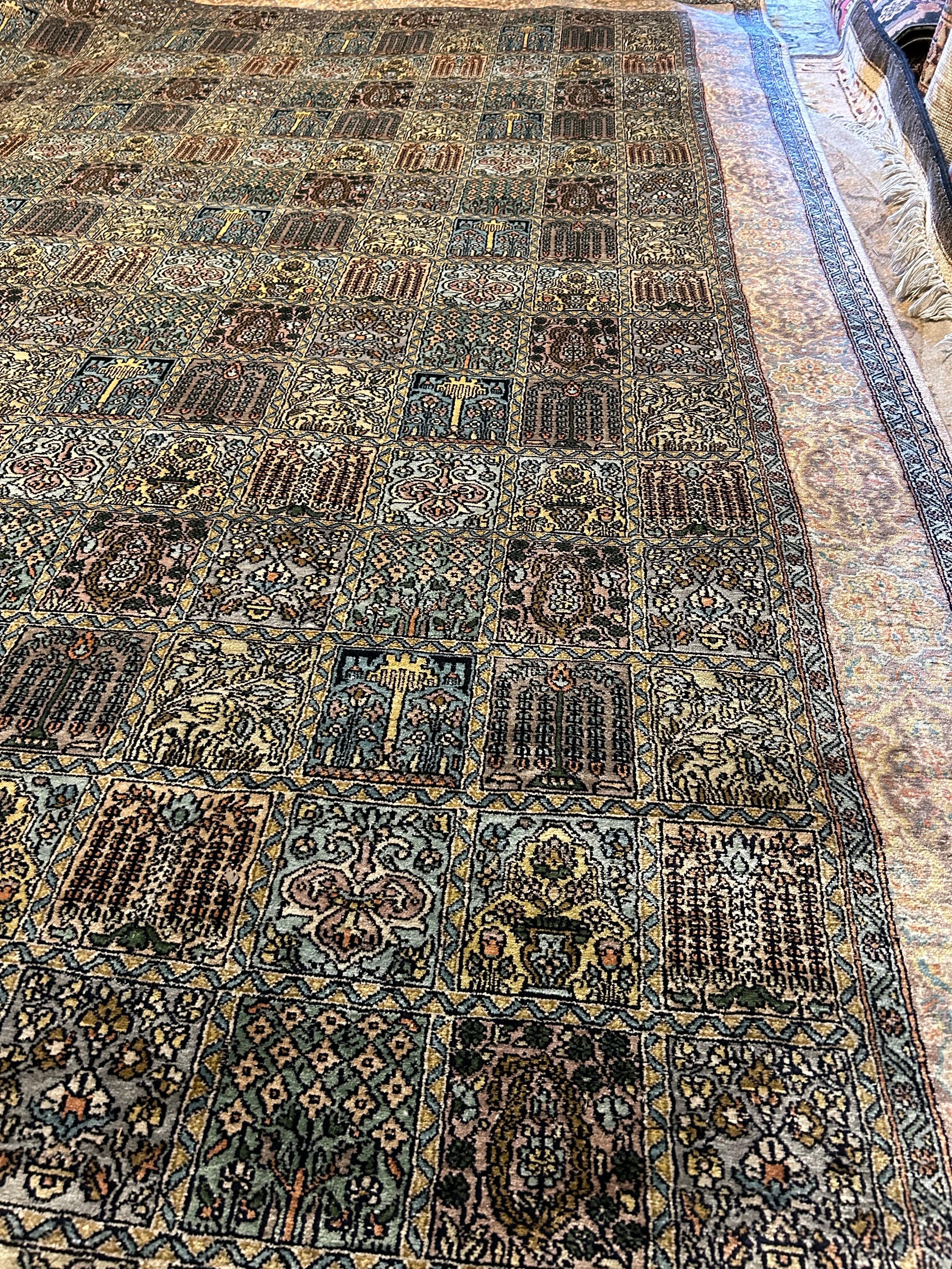 Fine Semi-Antique Kashmir Silk Hand Knotted Rug With Gardens Of Paradise Motif 3