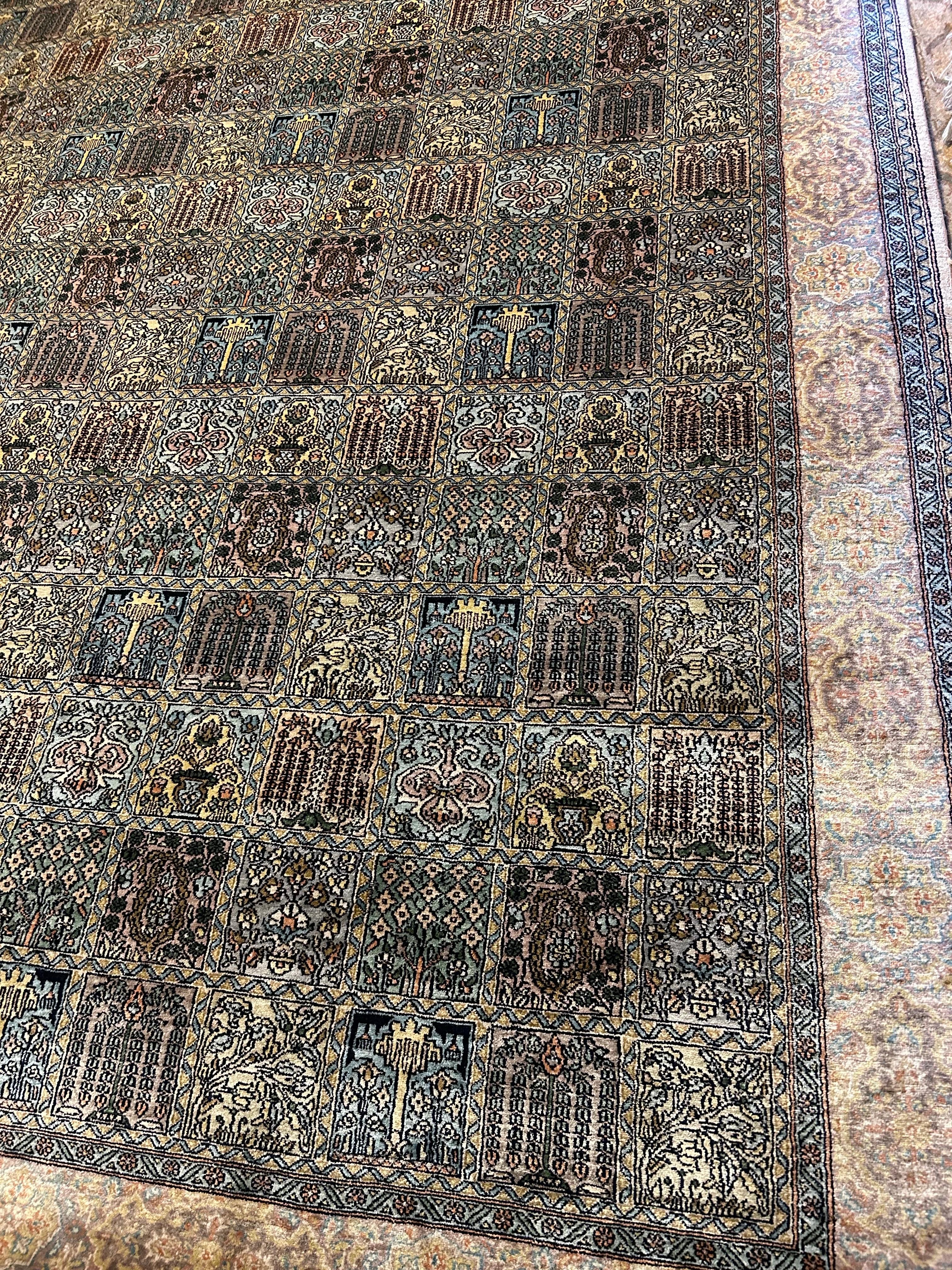 Fine Semi-Antique Kashmir Silk Hand Knotted Rug With Gardens Of Paradise Motif 4