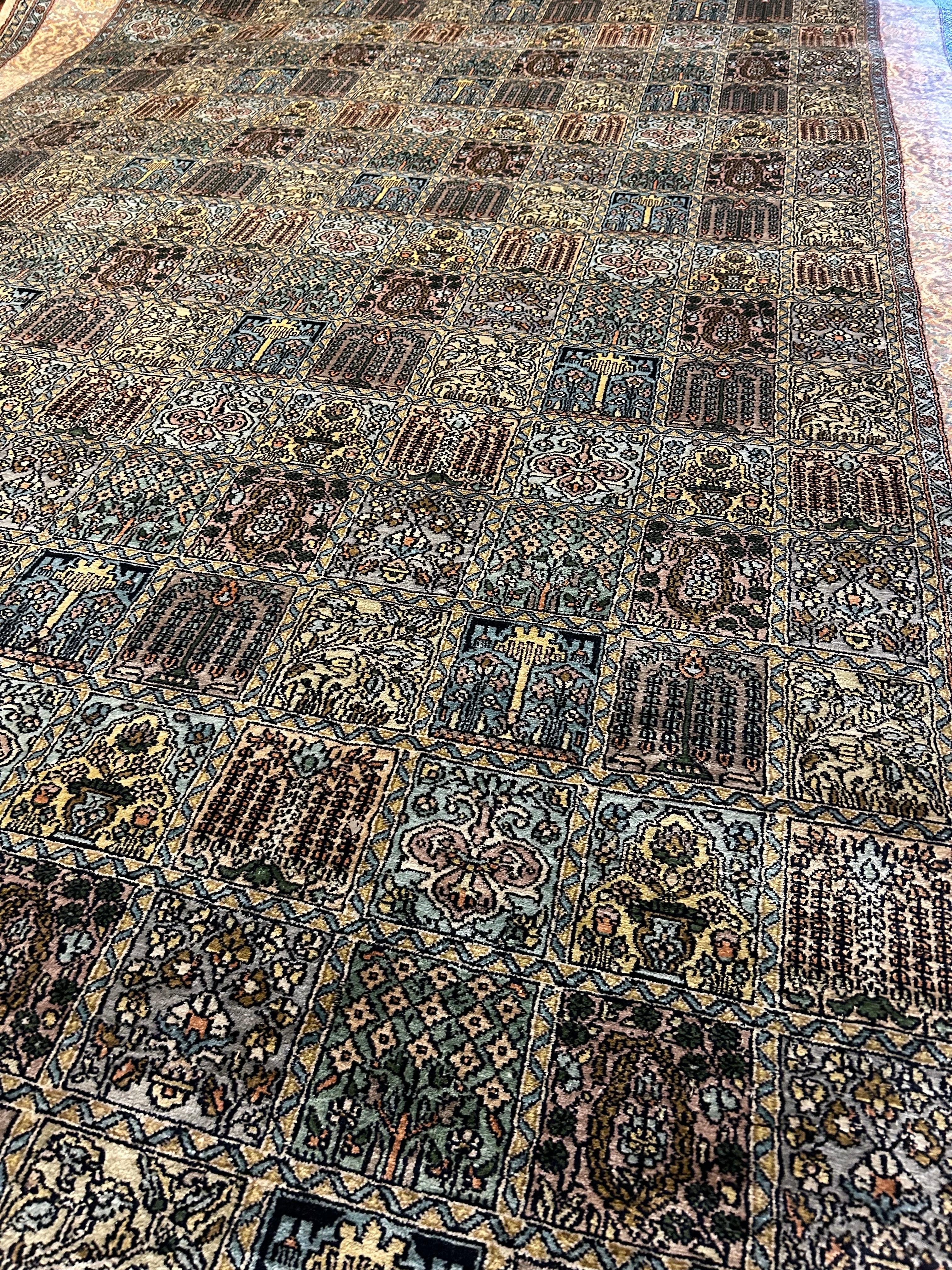 Fine Semi-Antique Kashmir Silk Hand Knotted Rug With Gardens Of Paradise Motif 5