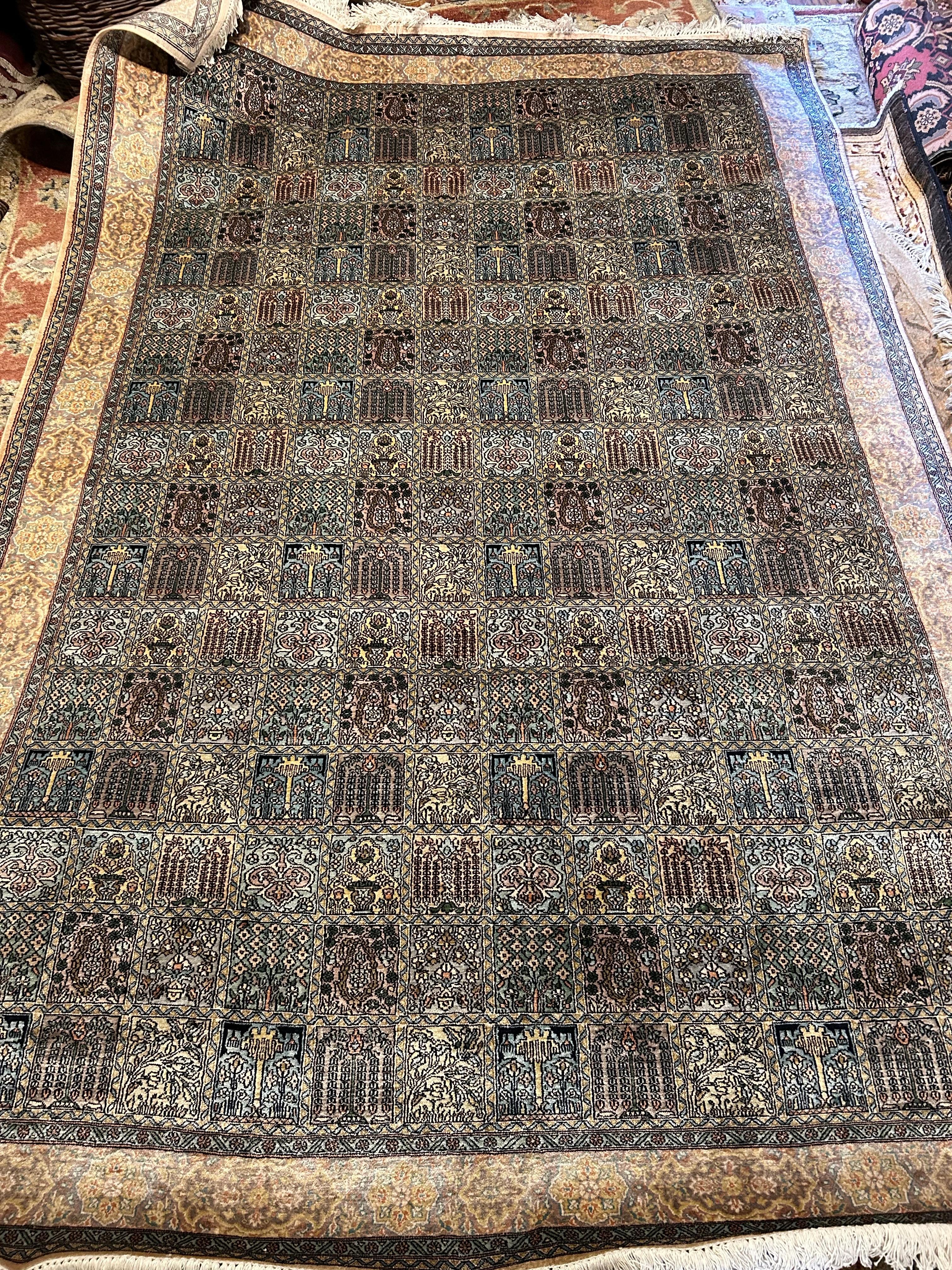 Fine Semi-Antique Kashmir Silk Hand Knotted Rug With Gardens Of Paradise Motif 6