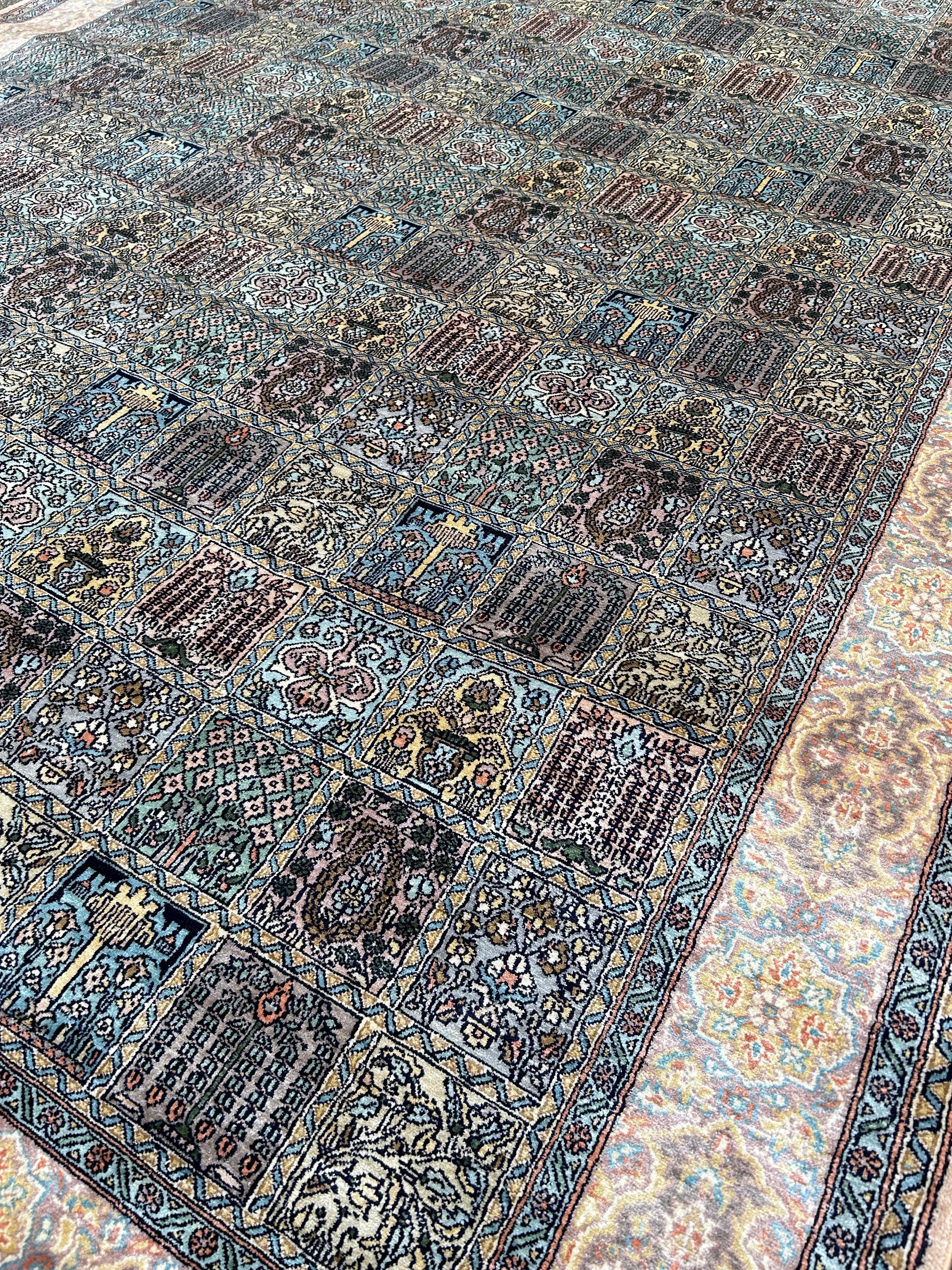 Other Fine Semi-Antique Kashmir Silk Hand Knotted Rug With Gardens Of Paradise Motif
