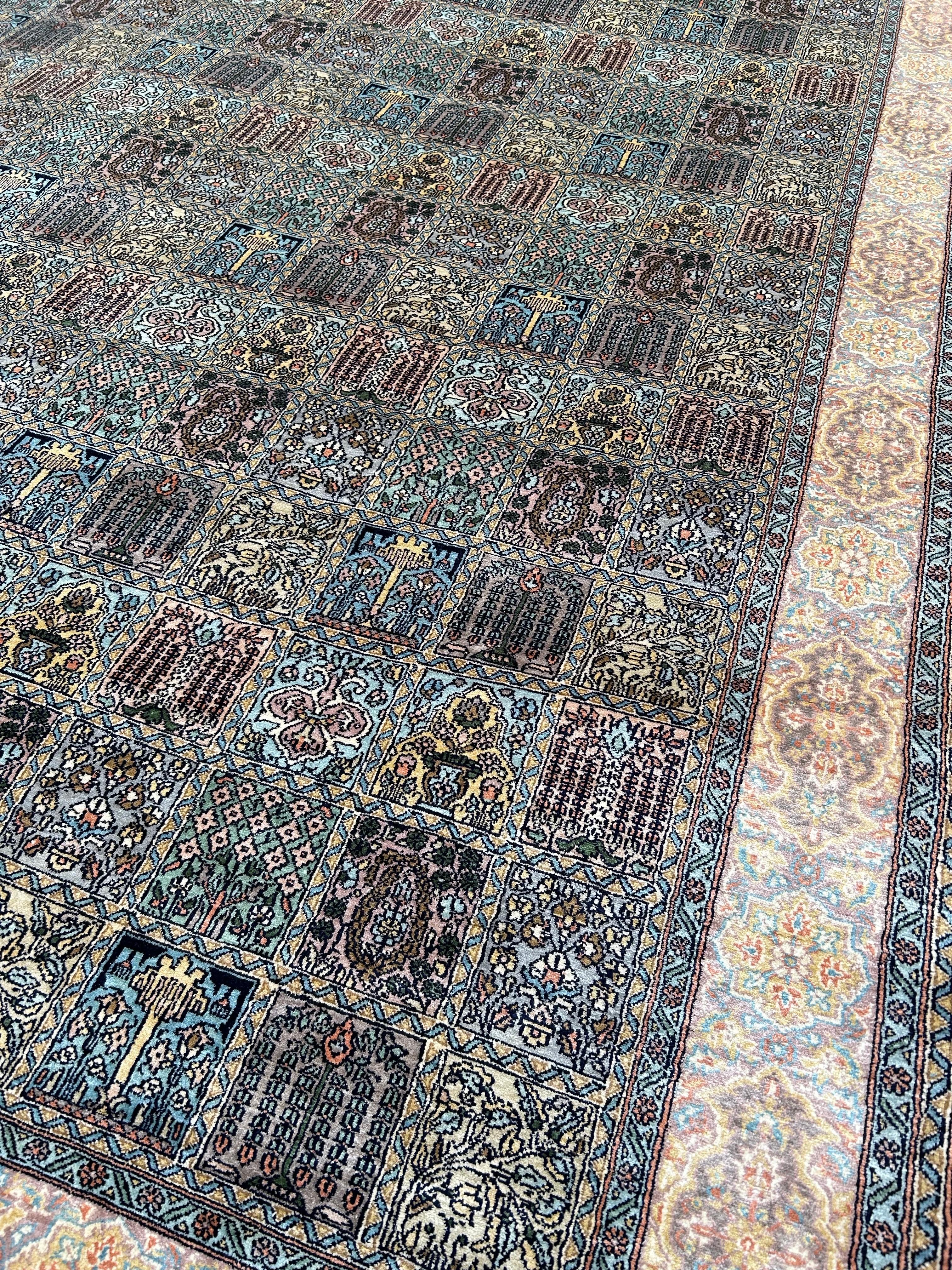 Indian Fine Semi-Antique Kashmir Silk Hand Knotted Rug With Gardens Of Paradise Motif