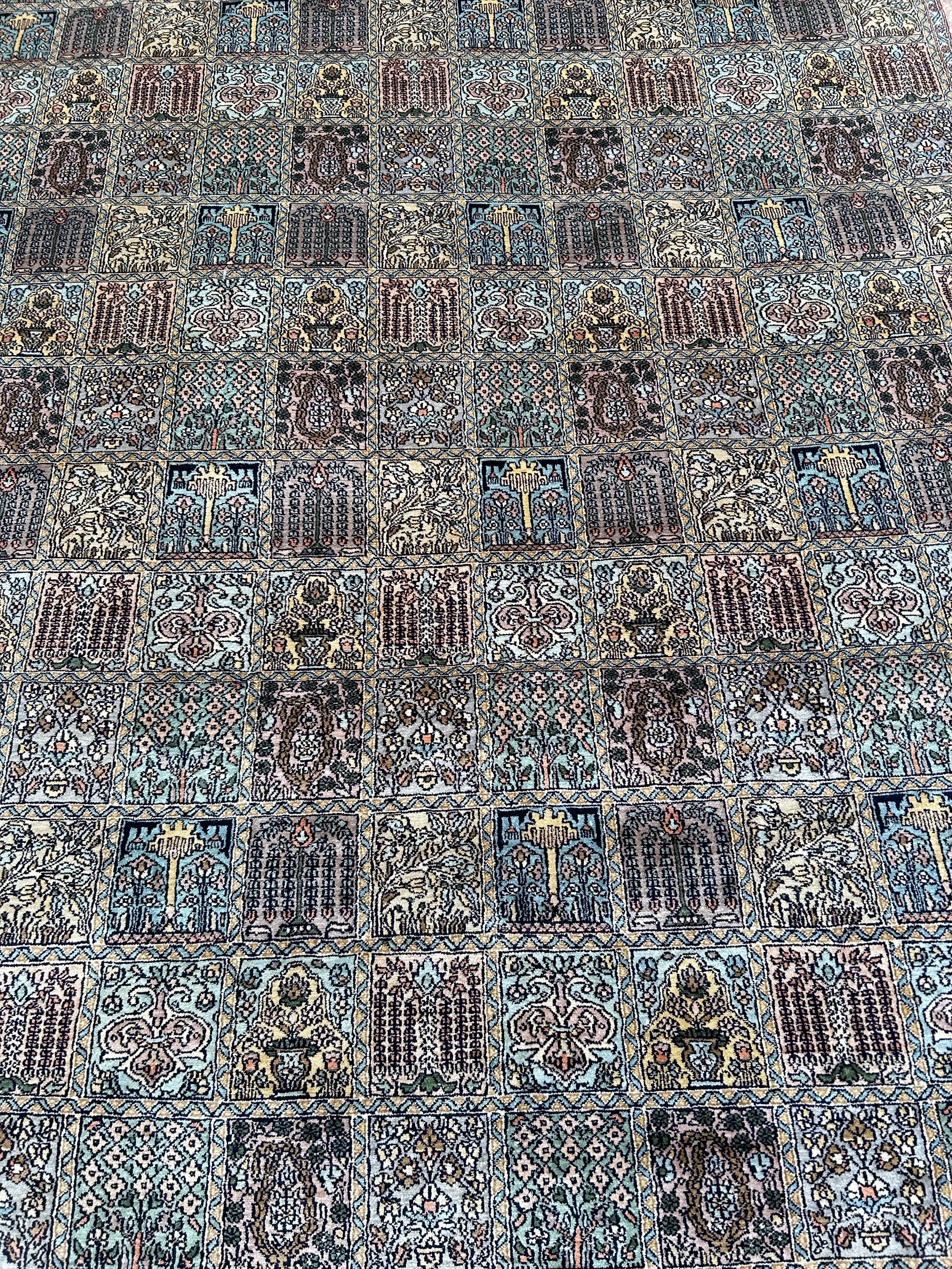 Hand-Knotted Fine Semi-Antique Kashmir Silk Hand Knotted Rug With Gardens Of Paradise Motif