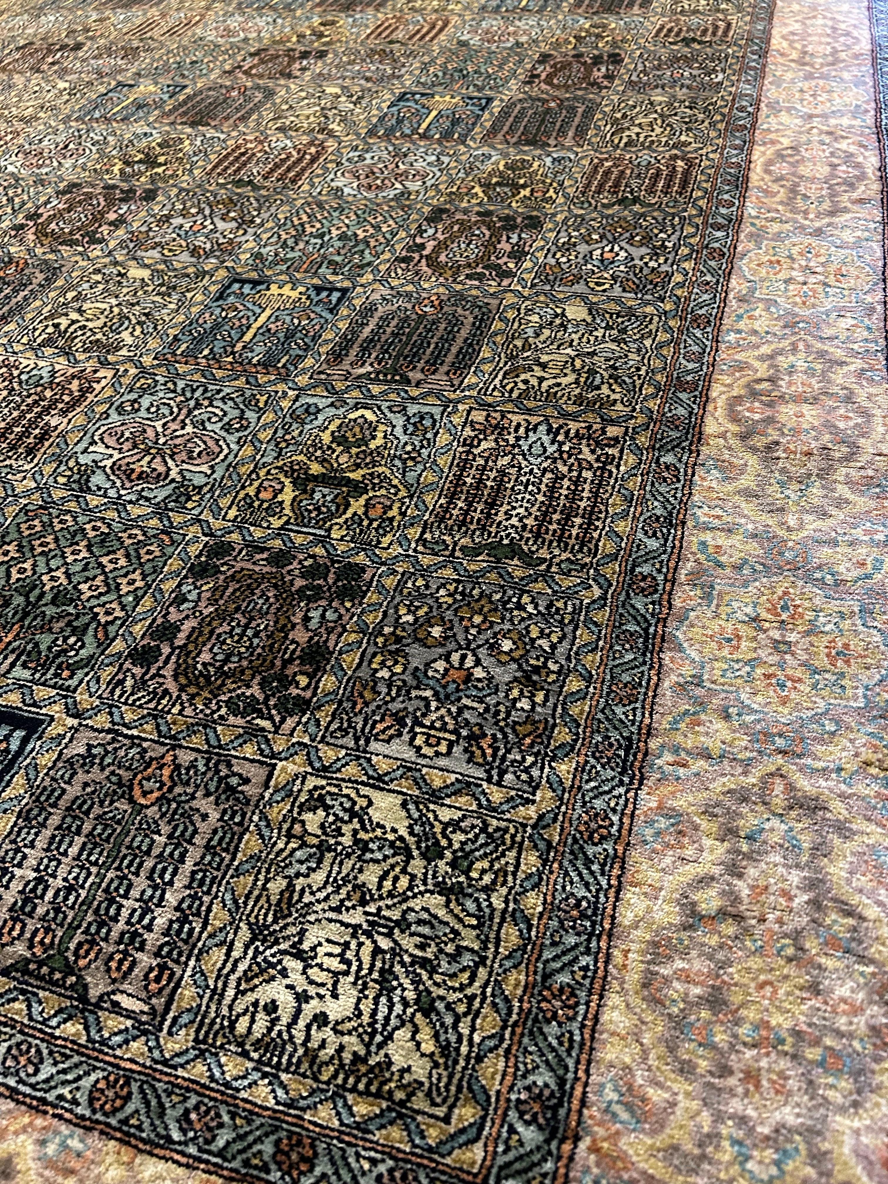 Fine Semi-Antique Kashmir Silk Hand Knotted Rug With Gardens Of Paradise Motif 1