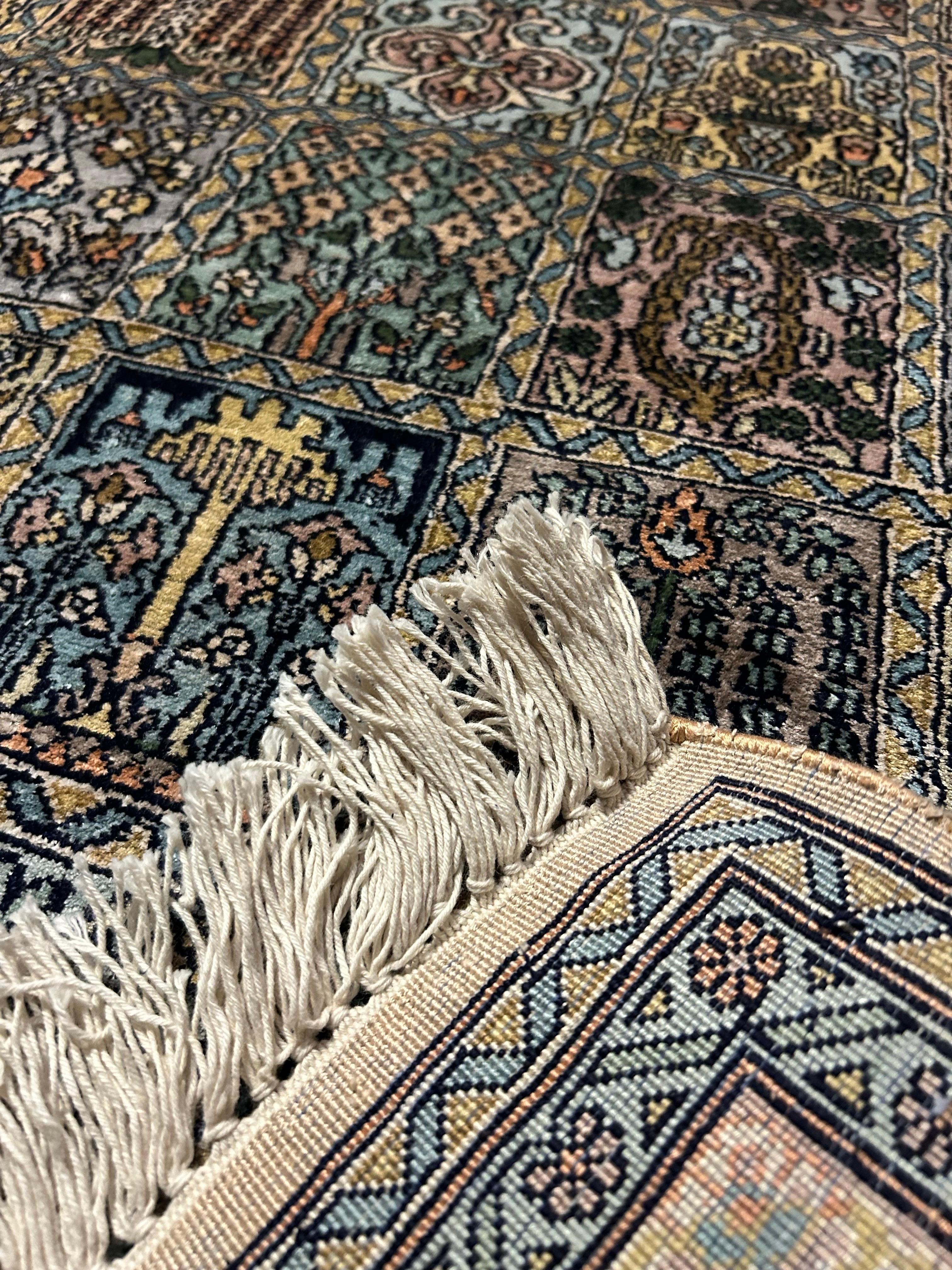 Fine Semi-Antique Kashmir Silk Hand Knotted Rug With Gardens Of Paradise Motif 2