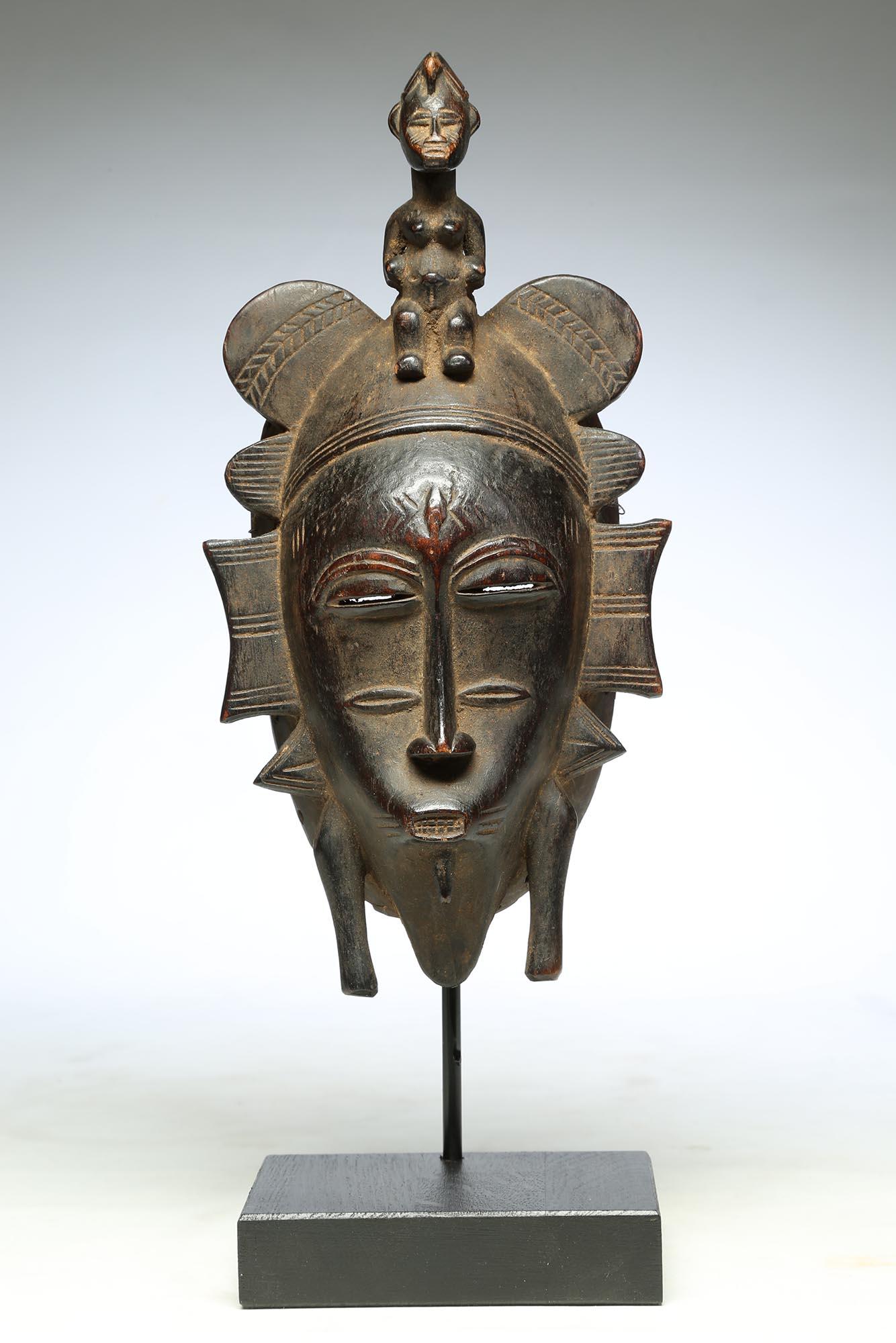 Tribal Fine Senufo Kepelie Dance Mask with Female Figure on Top, Early 20th Century