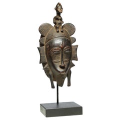 Antique Fine Senufo Kepelie Dance Mask with Female Figure on Top, Early 20th Century