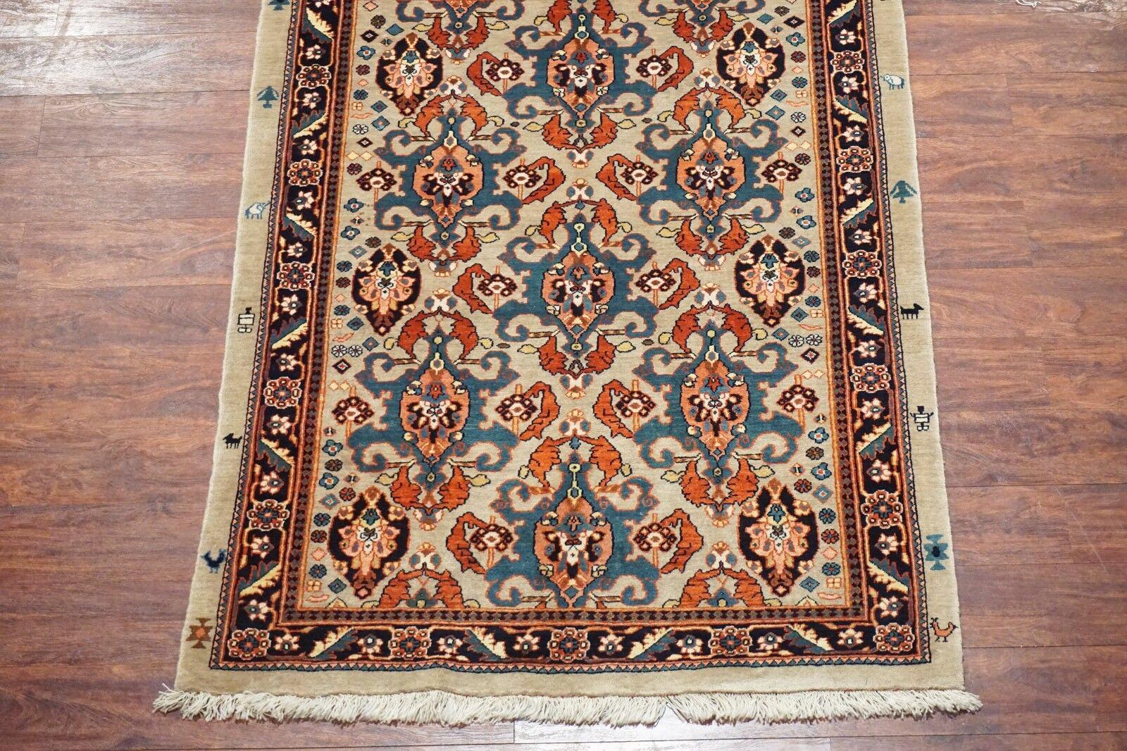 Hand-Knotted Fine Serapi Heriz with Goat & Rooster Design For Sale
