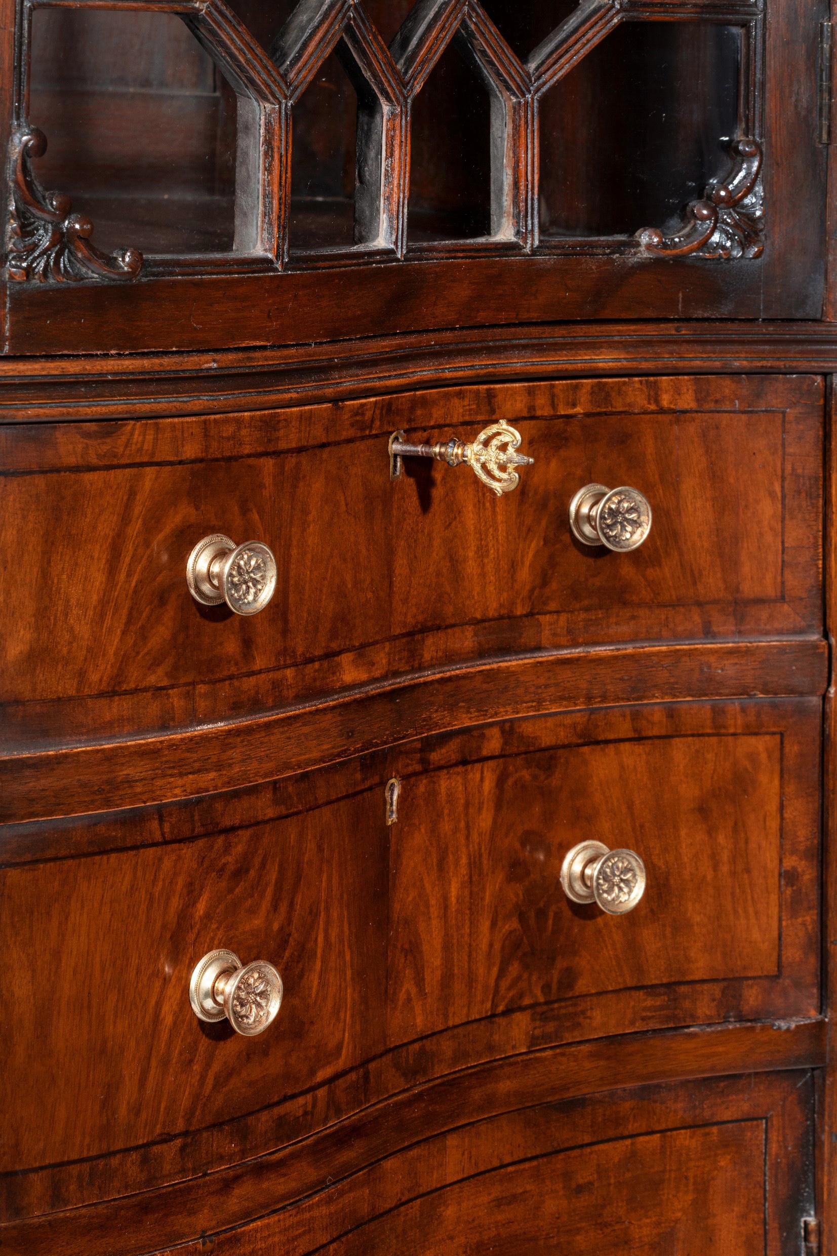 Fine Serpentine Mahogany Secretaire Bookcase in the Manner of Thomas Chippendale 3