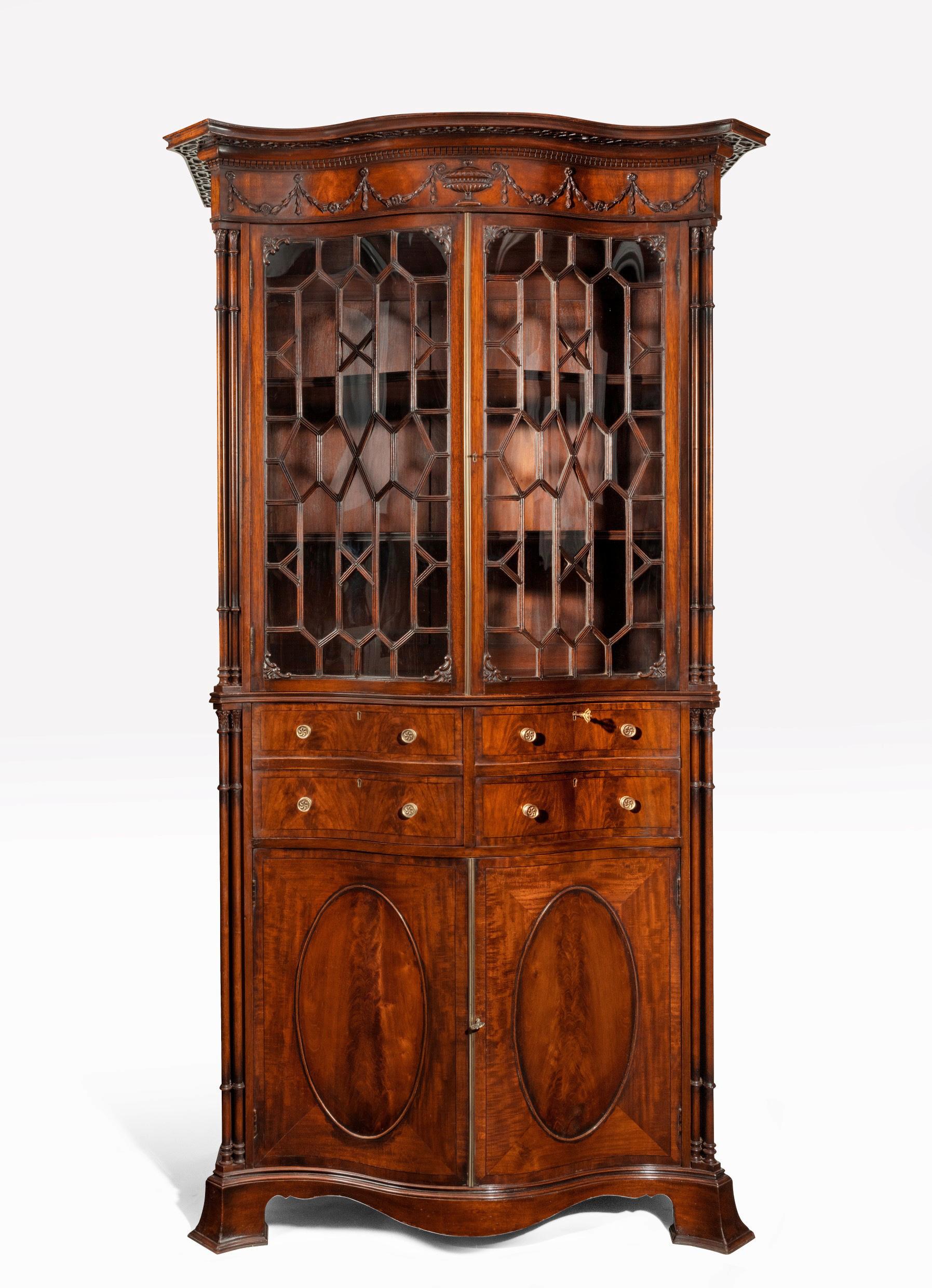 Fine Serpentine Mahogany Secretaire Bookcase in the Manner of Thomas Chippendale 5