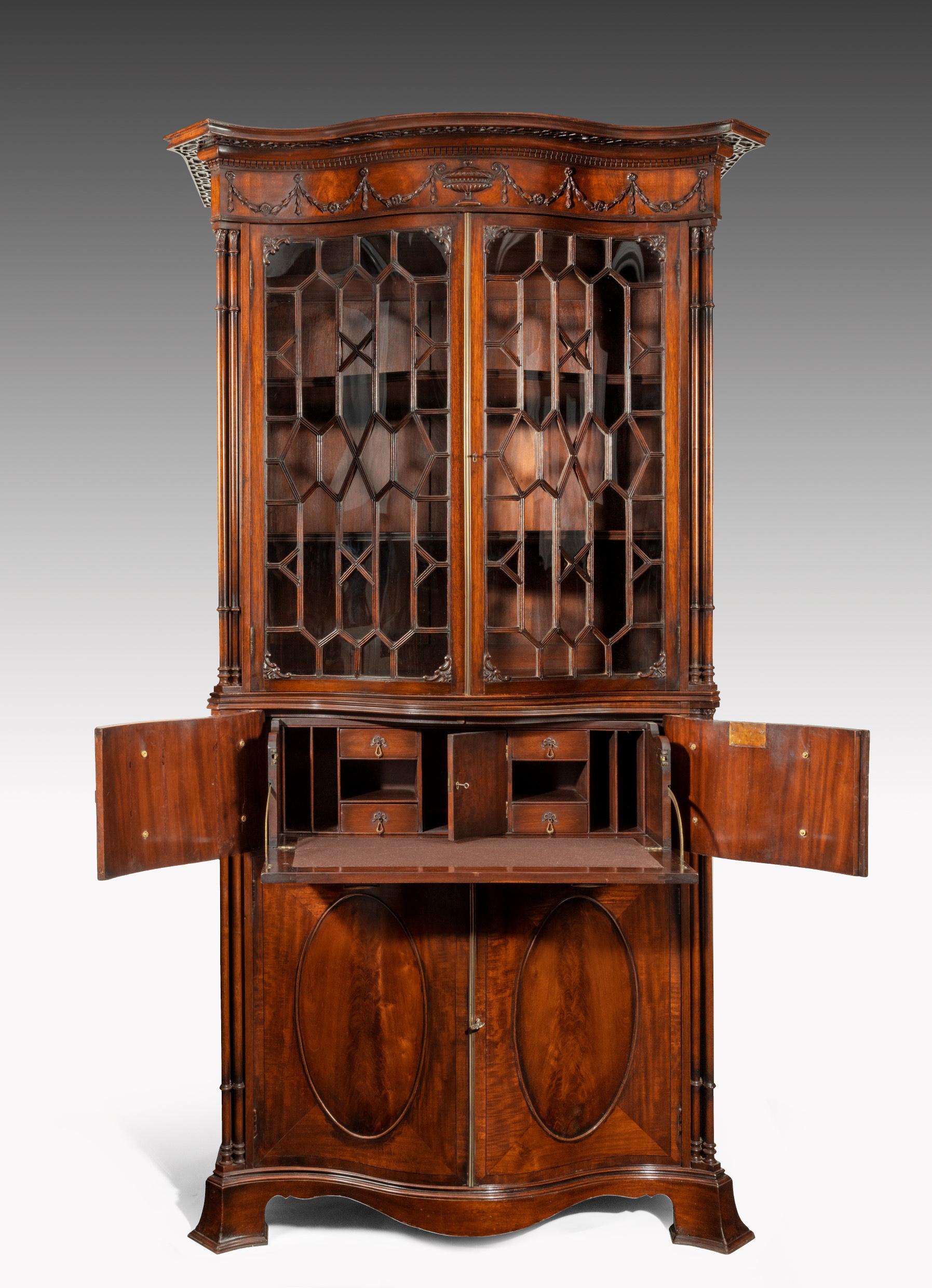 Fine Serpentine Mahogany Secretaire Bookcase in the Manner of Thomas Chippendale 6