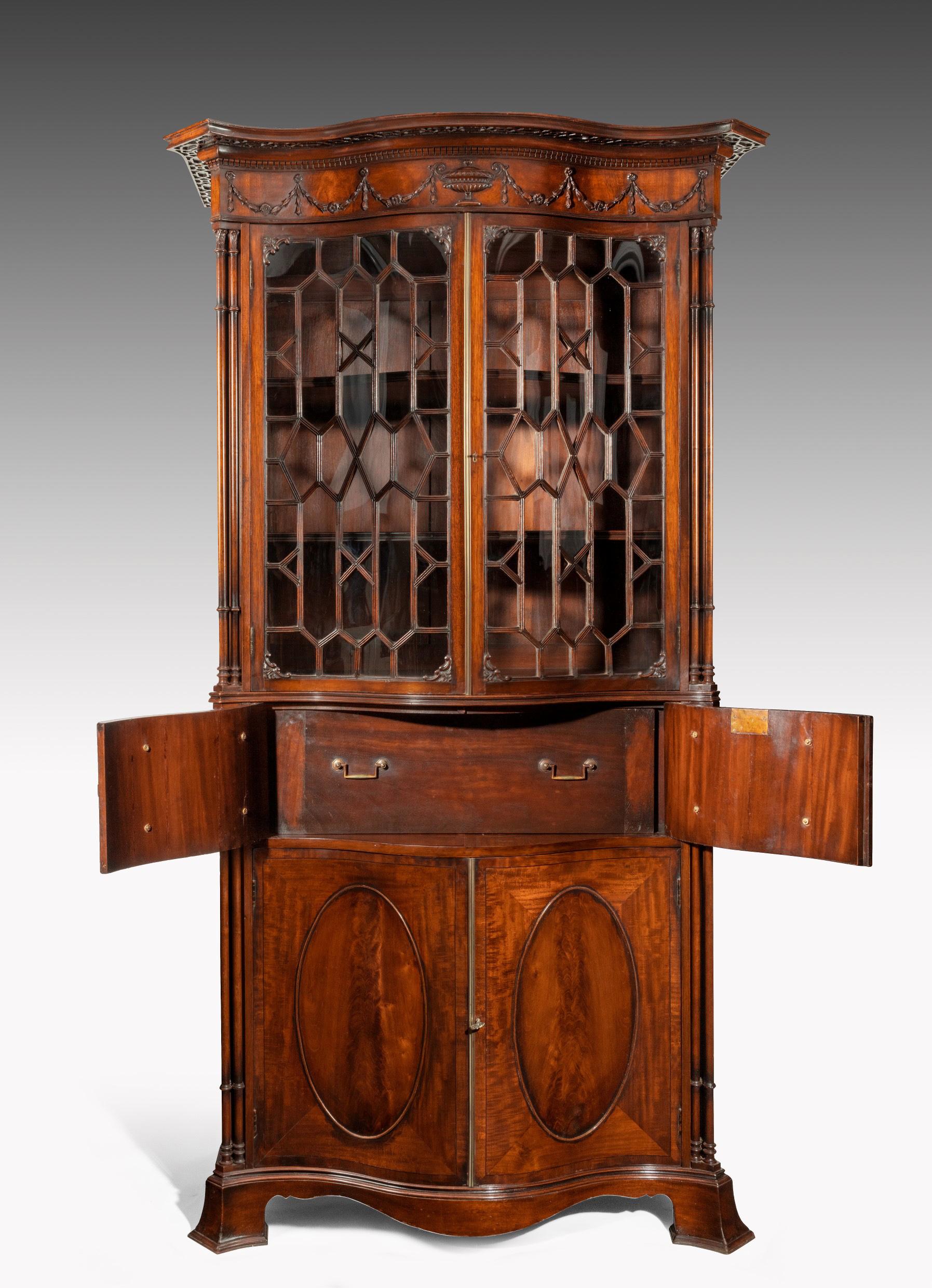 Fine Serpentine Mahogany Secretaire Bookcase in the Manner of Thomas Chippendale 7