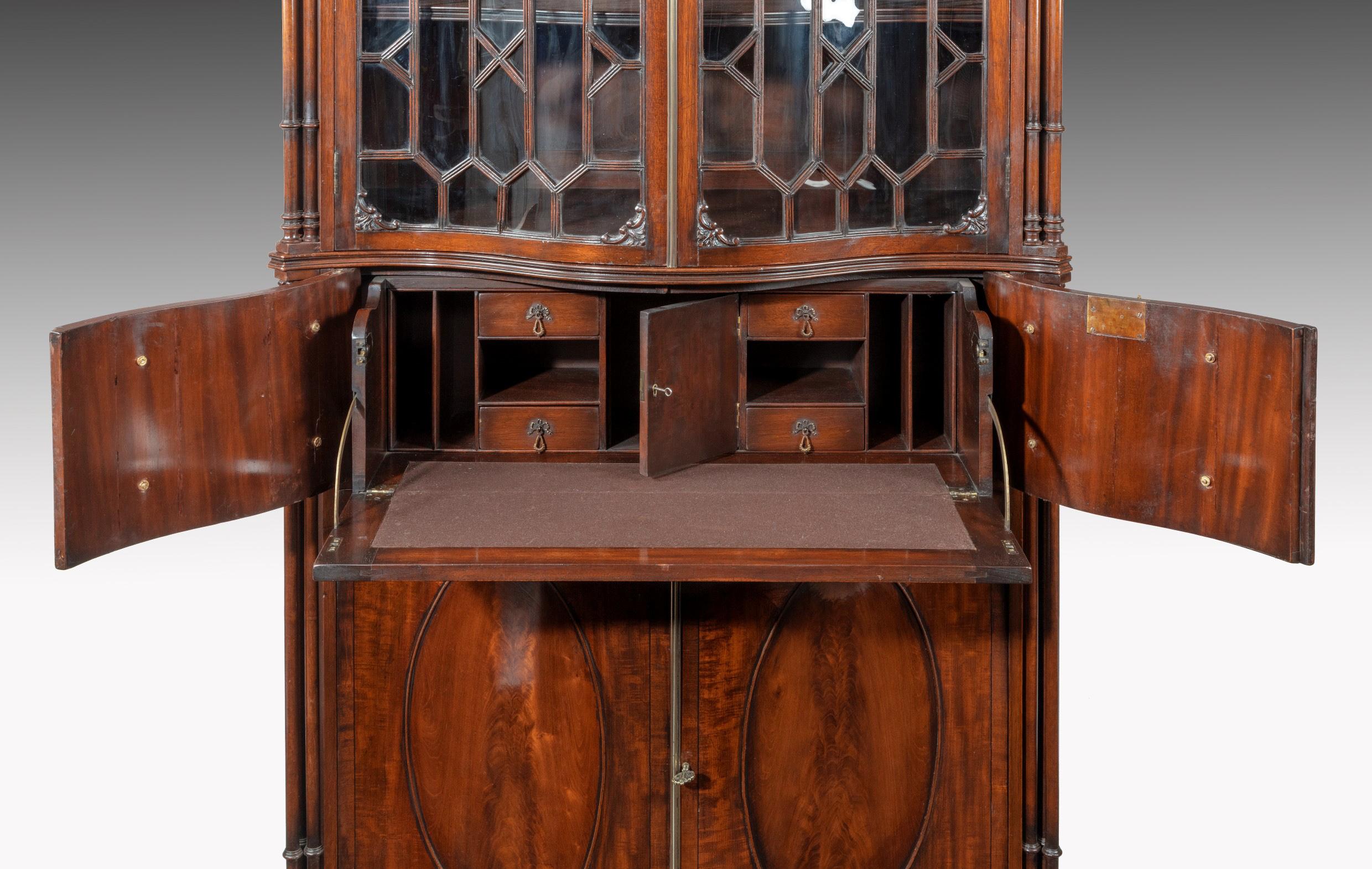 Fine Serpentine Mahogany Secretaire Bookcase in the Manner of Thomas Chippendale 8