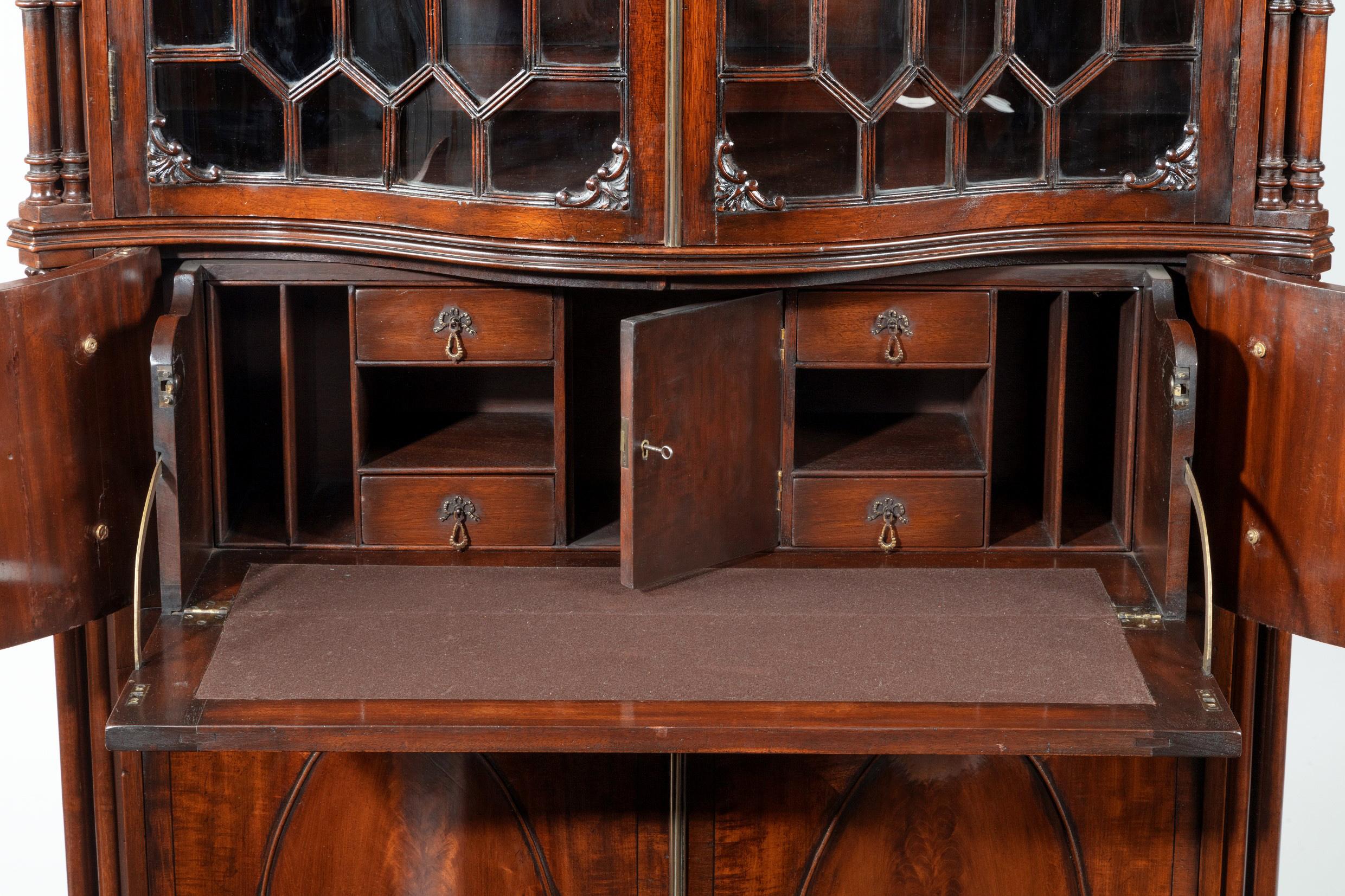 Fine Serpentine Mahogany Secretaire Bookcase in the Manner of Thomas Chippendale 9